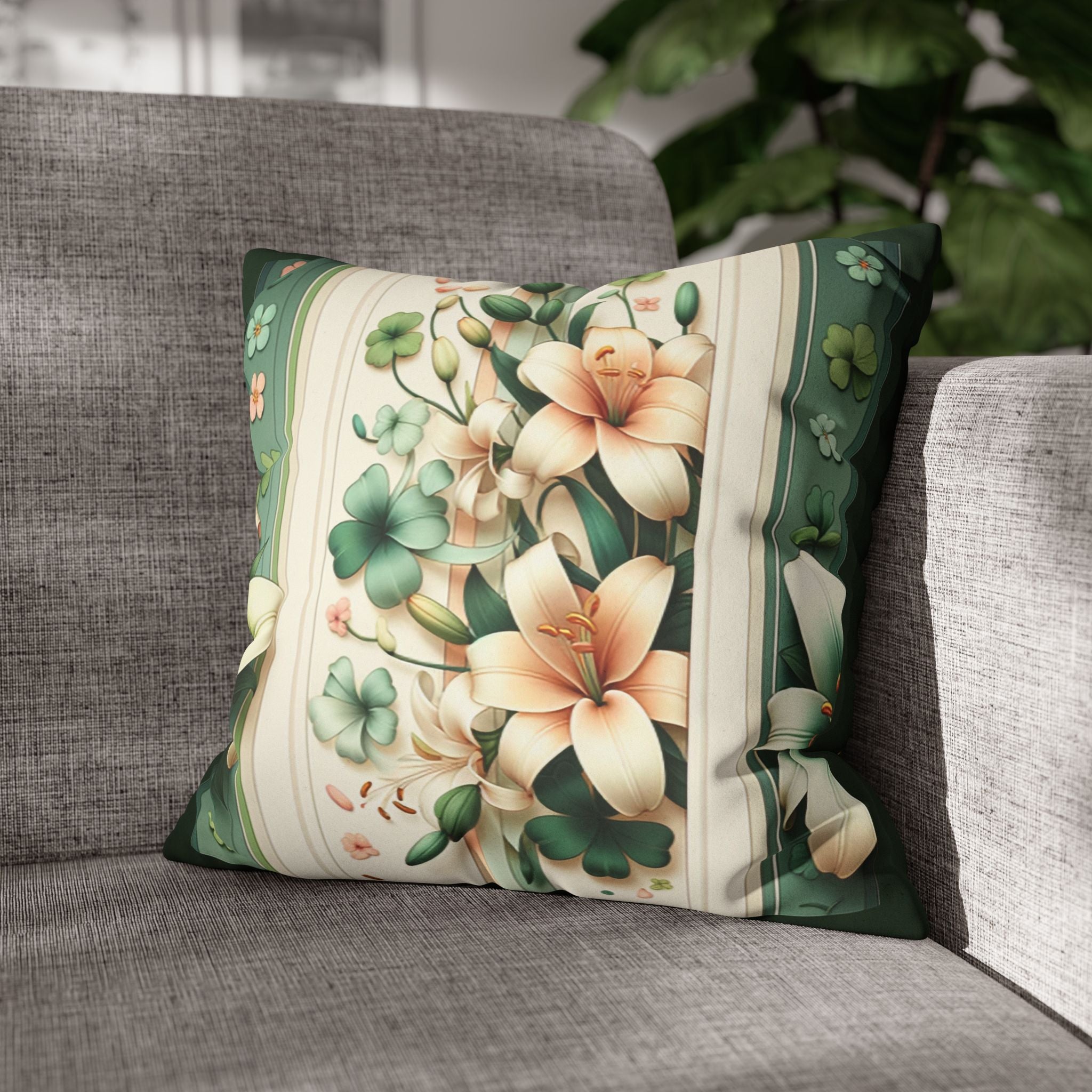Green and white lilies - Suede Square Pillowcase
