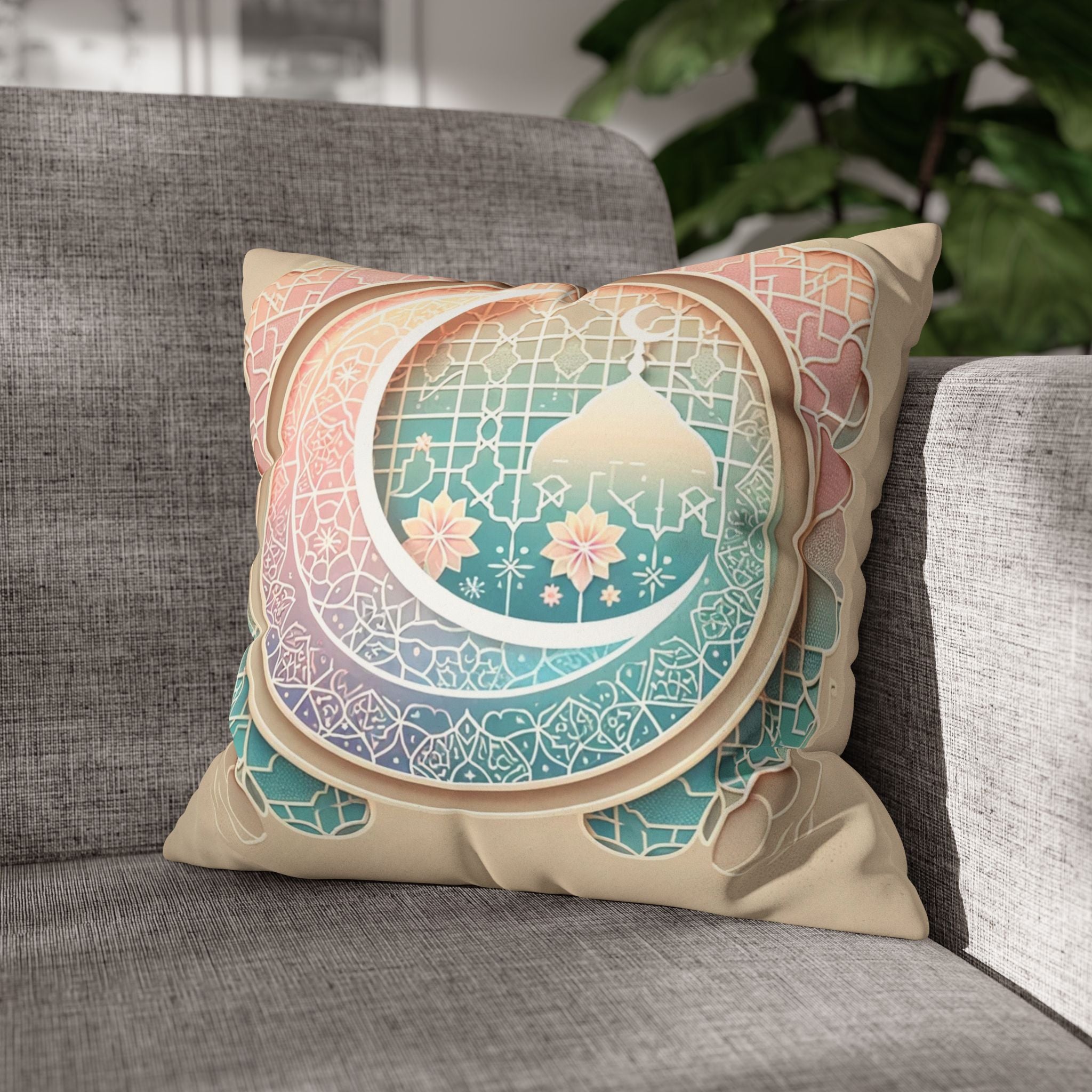 Islamic Art (pastel pink and green) - Suede Square Pillowcase