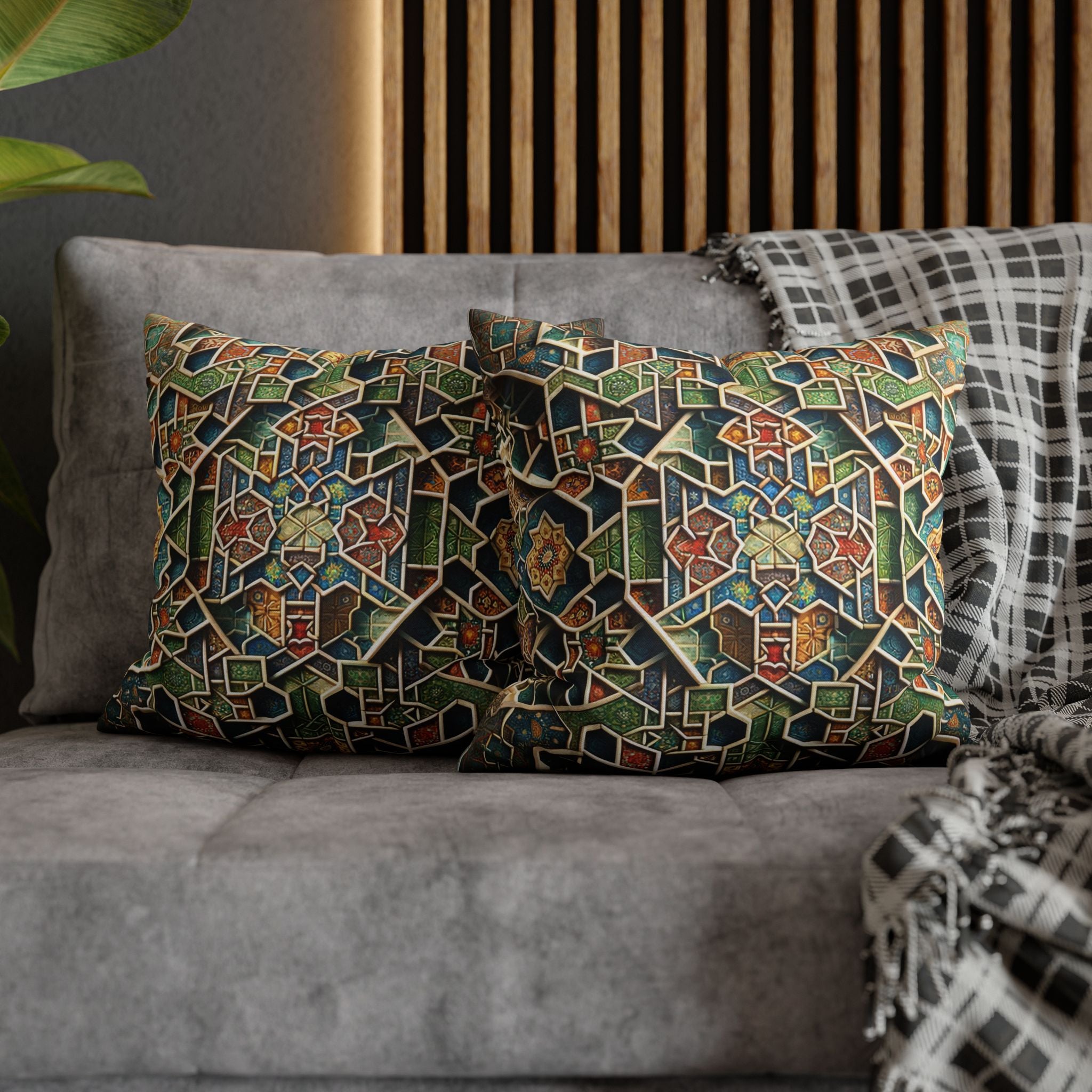 Persian art, orange-green - Polyester Square Pillowcase