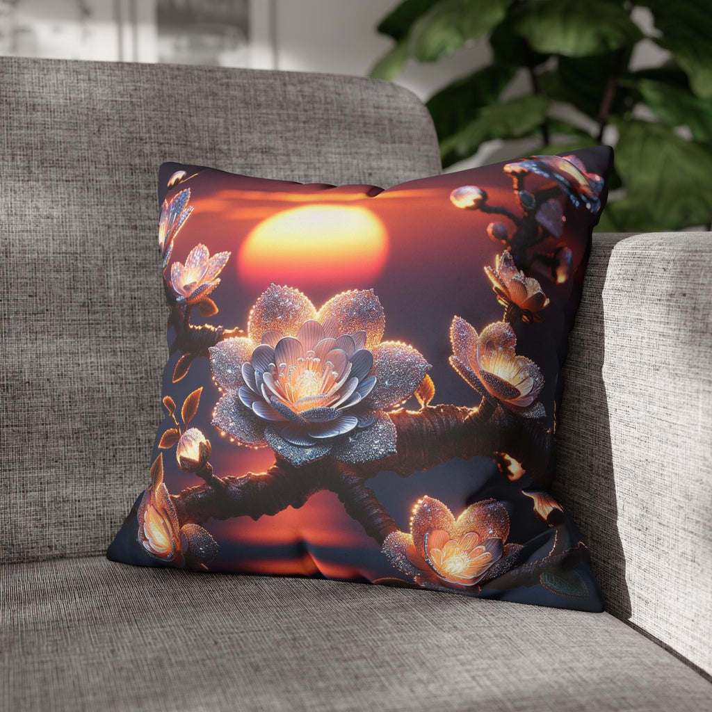 White, diamond flowers in the night - Suede Square Pillowcase