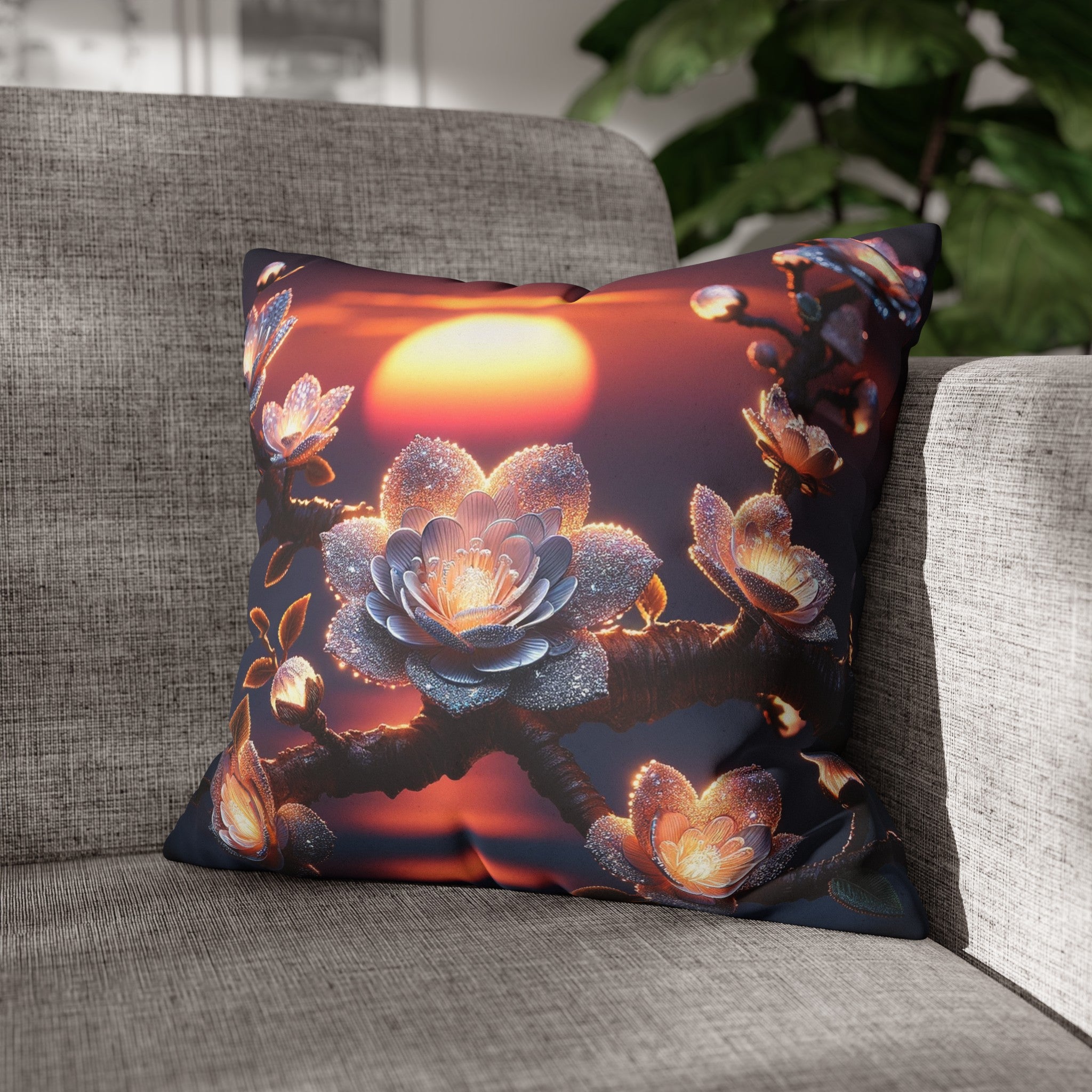 White, diamond flowers in the night - Suede Square Pillowcase