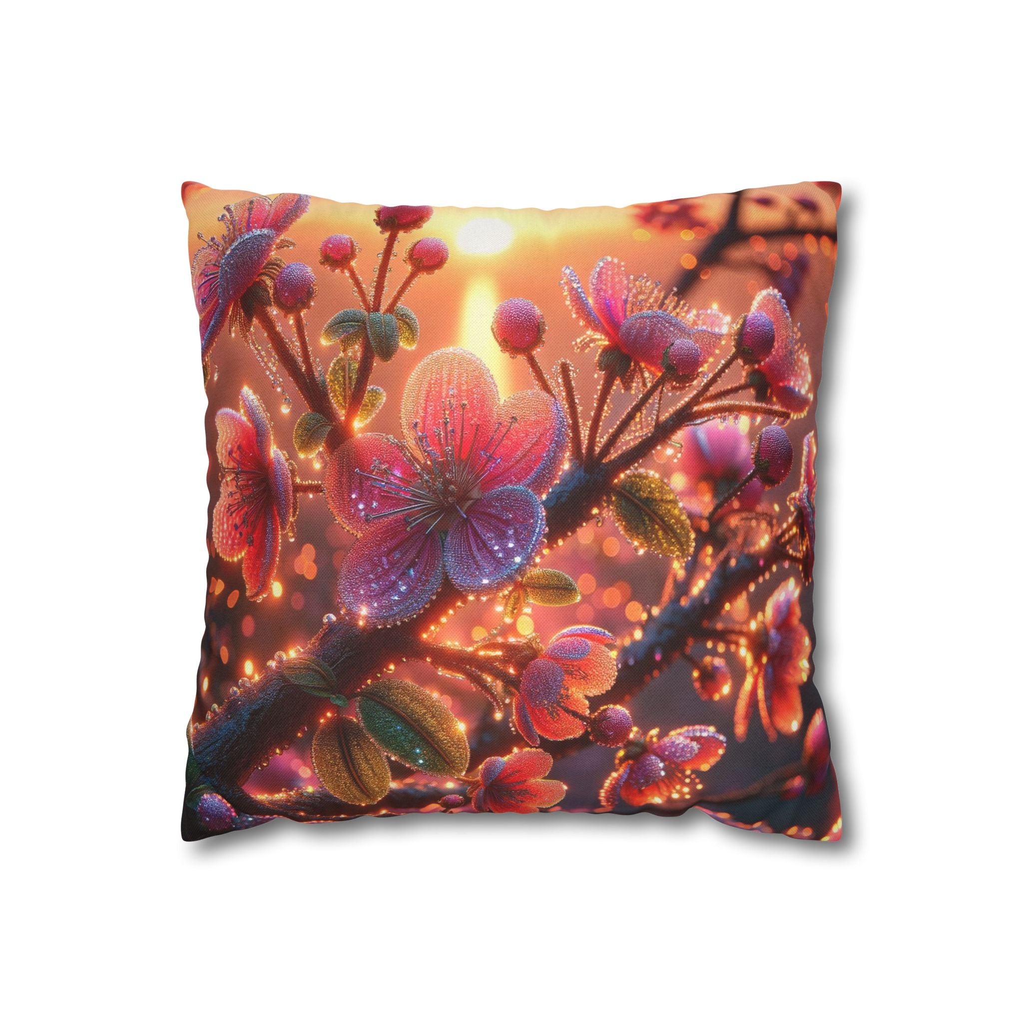 Multiple sized Pink flowers - Polyester Square Pillowcase