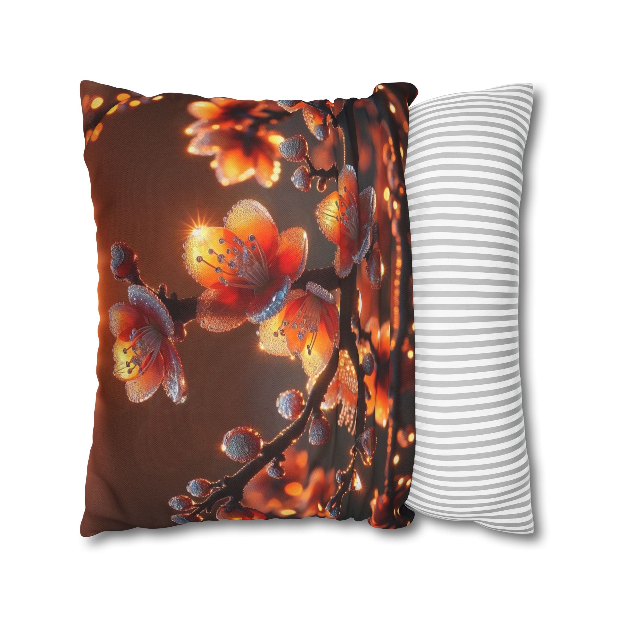 Orange flowers (brown background) - Polyester Square Pillowcase