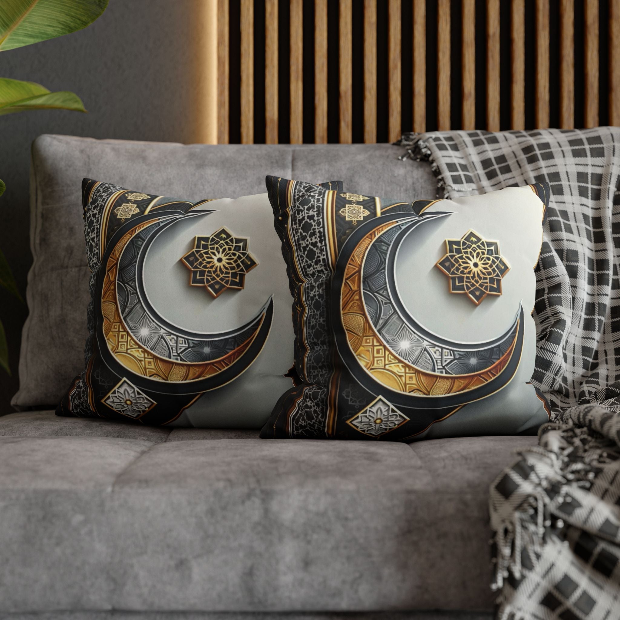 Islamic Art (gold & silver moon)) - Suede Square Pillowcase