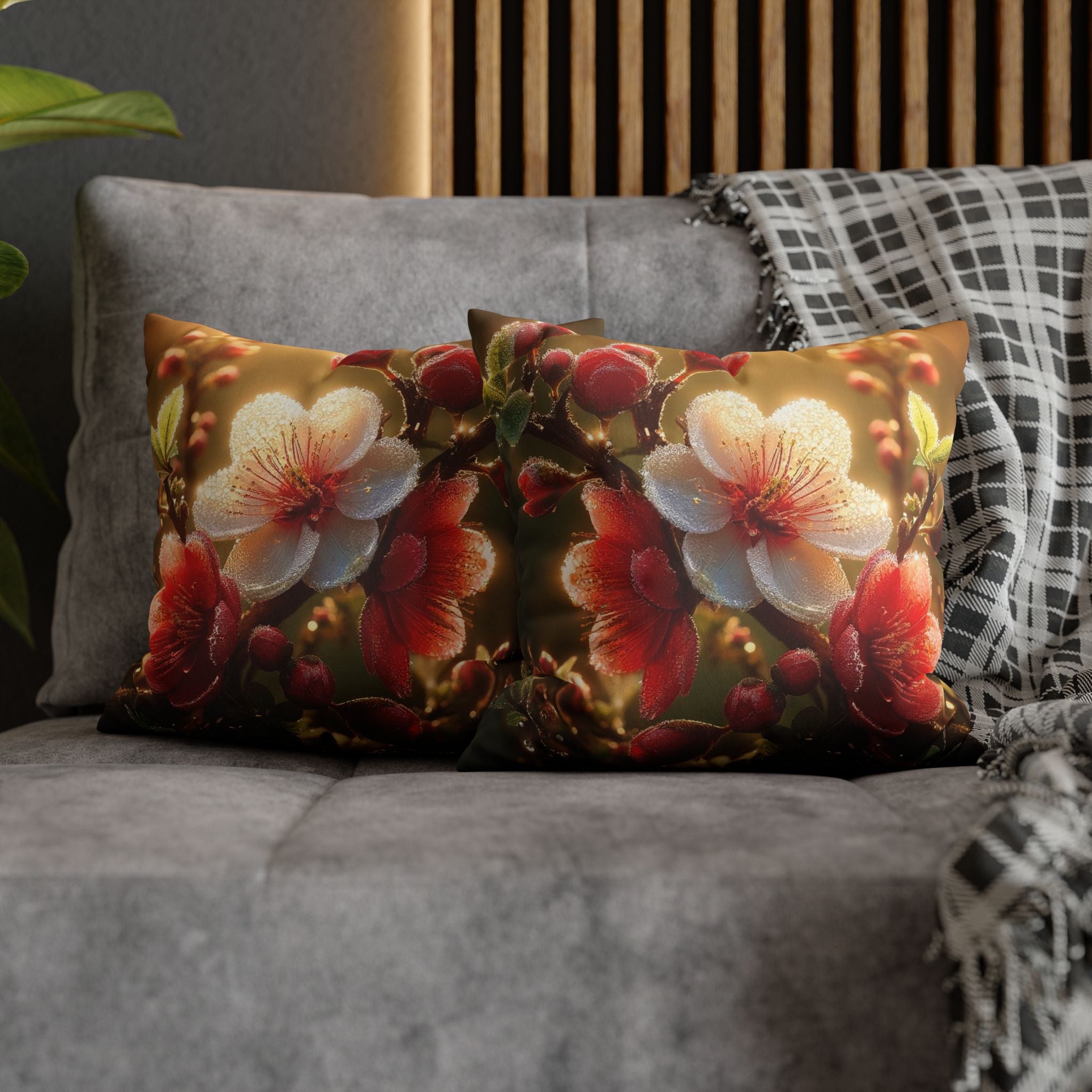 Bright red and white flowers - Suede Square Pillowcase