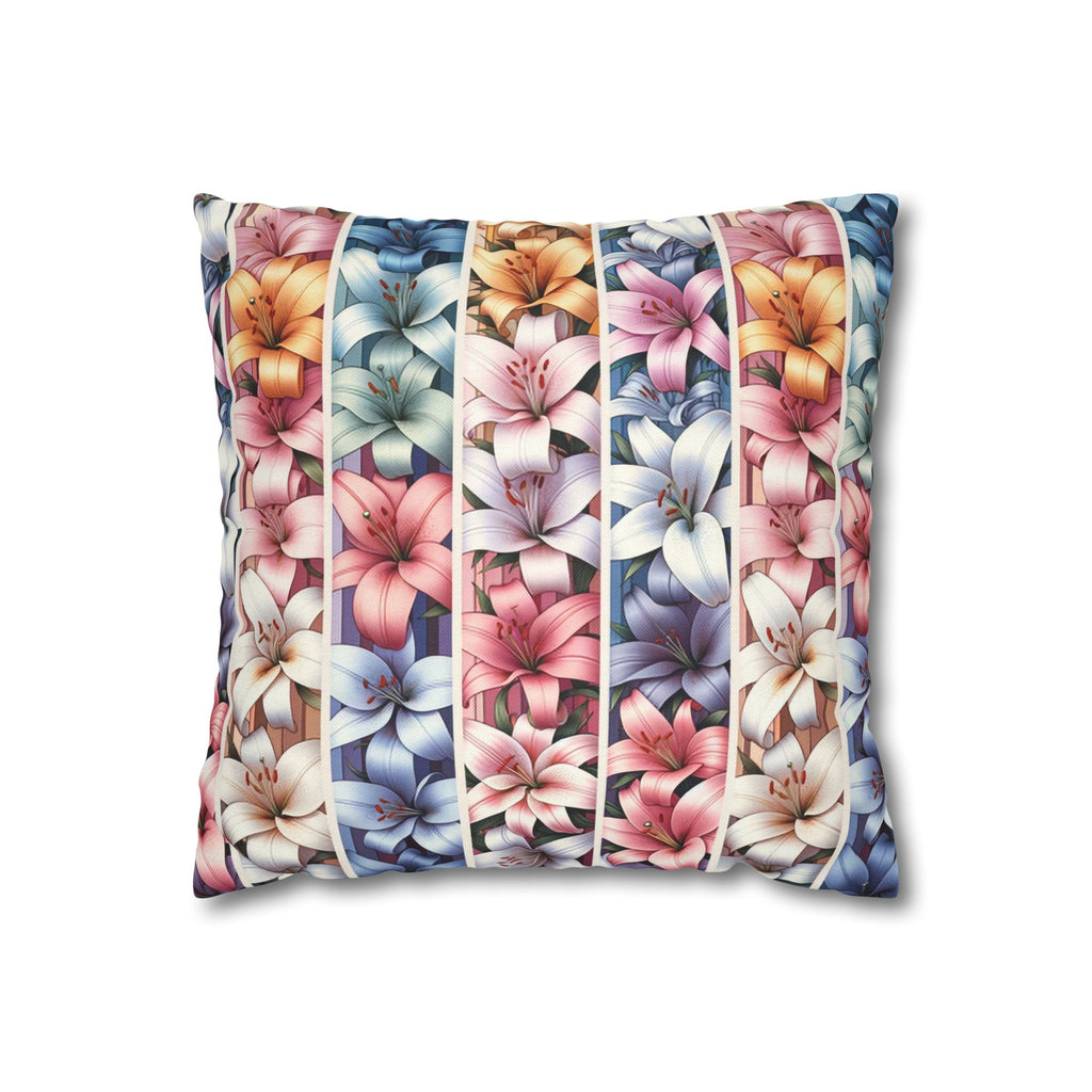 Pastel coloured Lilies in columns - Polyester Square Pillowcase