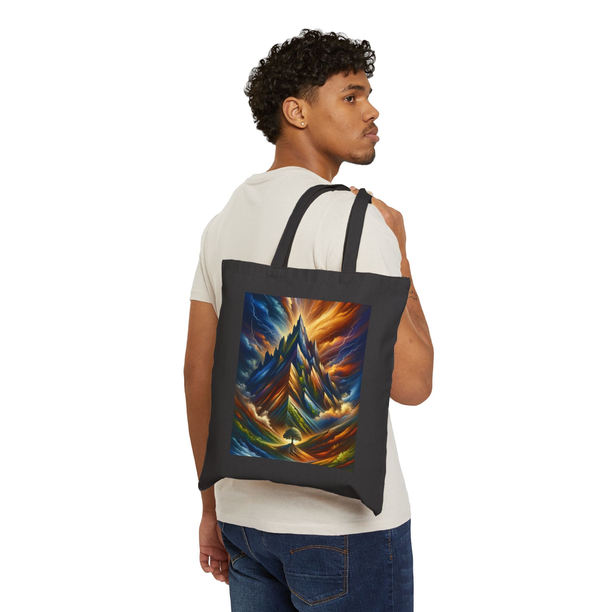Vibrant Mountain Art Tote Bag, Eco-Friendly Canvas Bag, Reusable Shopping Tote, Gift for Nature Lovers, Art Lovers' Tote