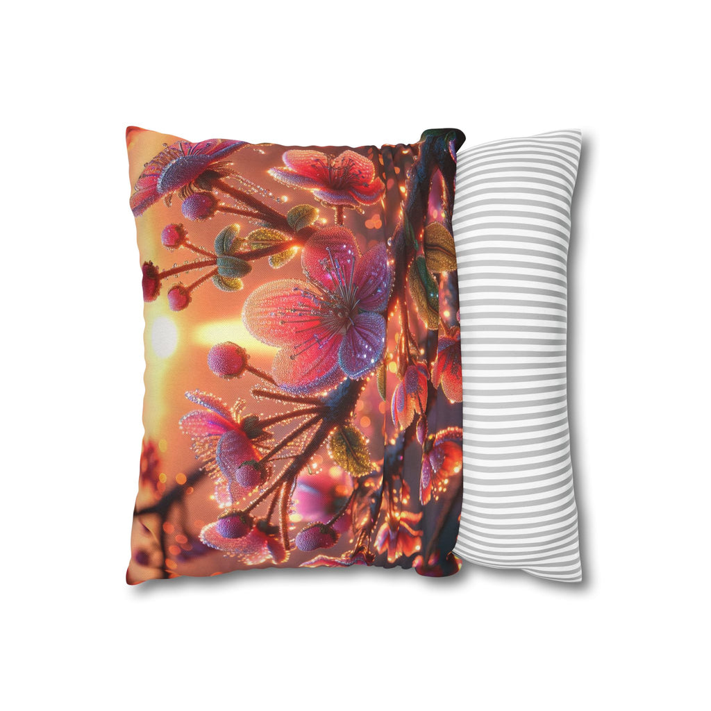 Multiple sized Pink flowers - Polyester Square Pillowcase