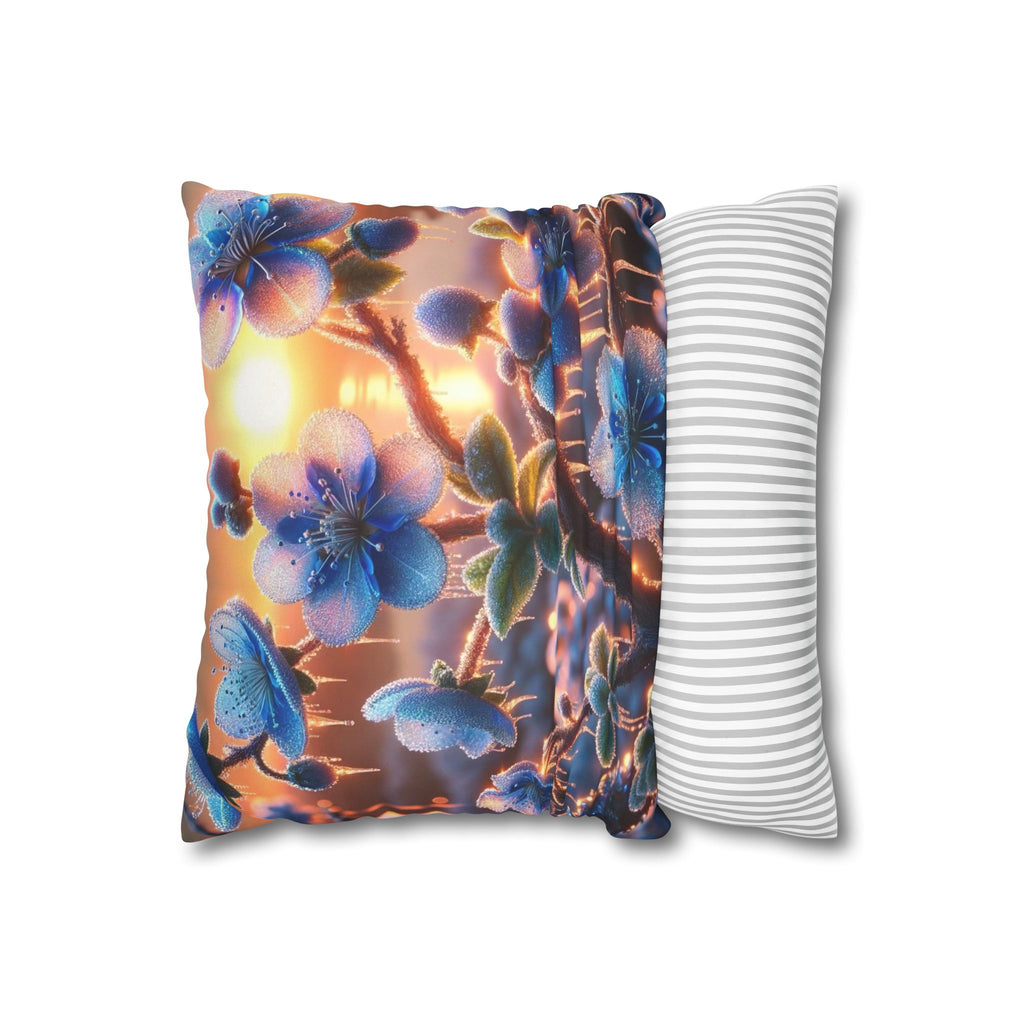 Blue, diamond flowers (in sun set) - Suede Square Pillowcase