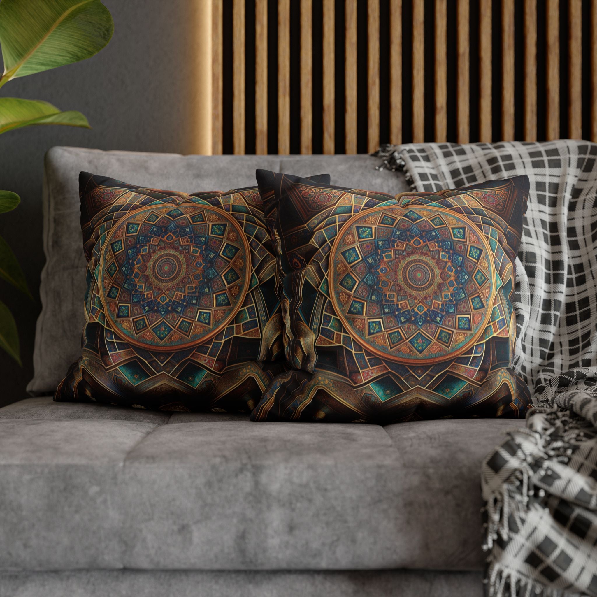 Persian art, brown-blue - Polyester Square Pillowcase