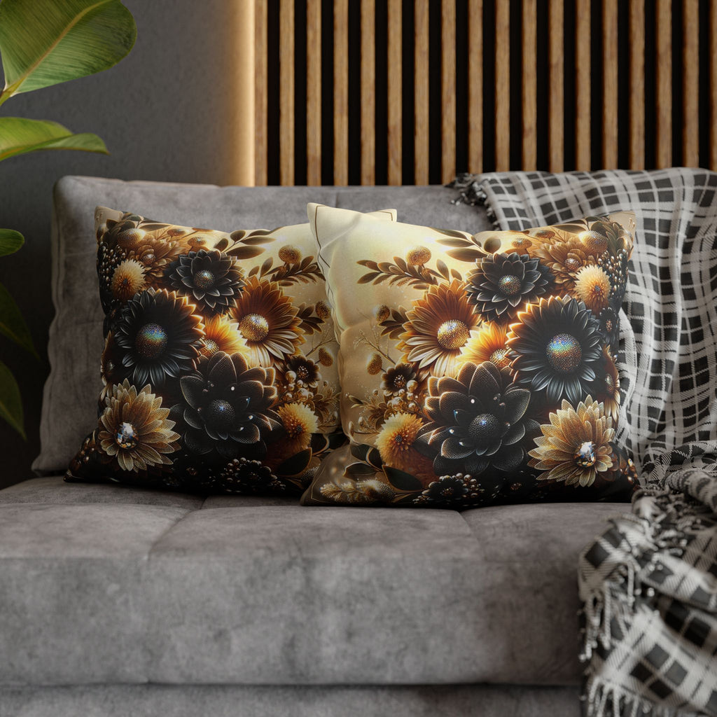Black-golden Bouquet (2) - Polyester Square Pillowcase