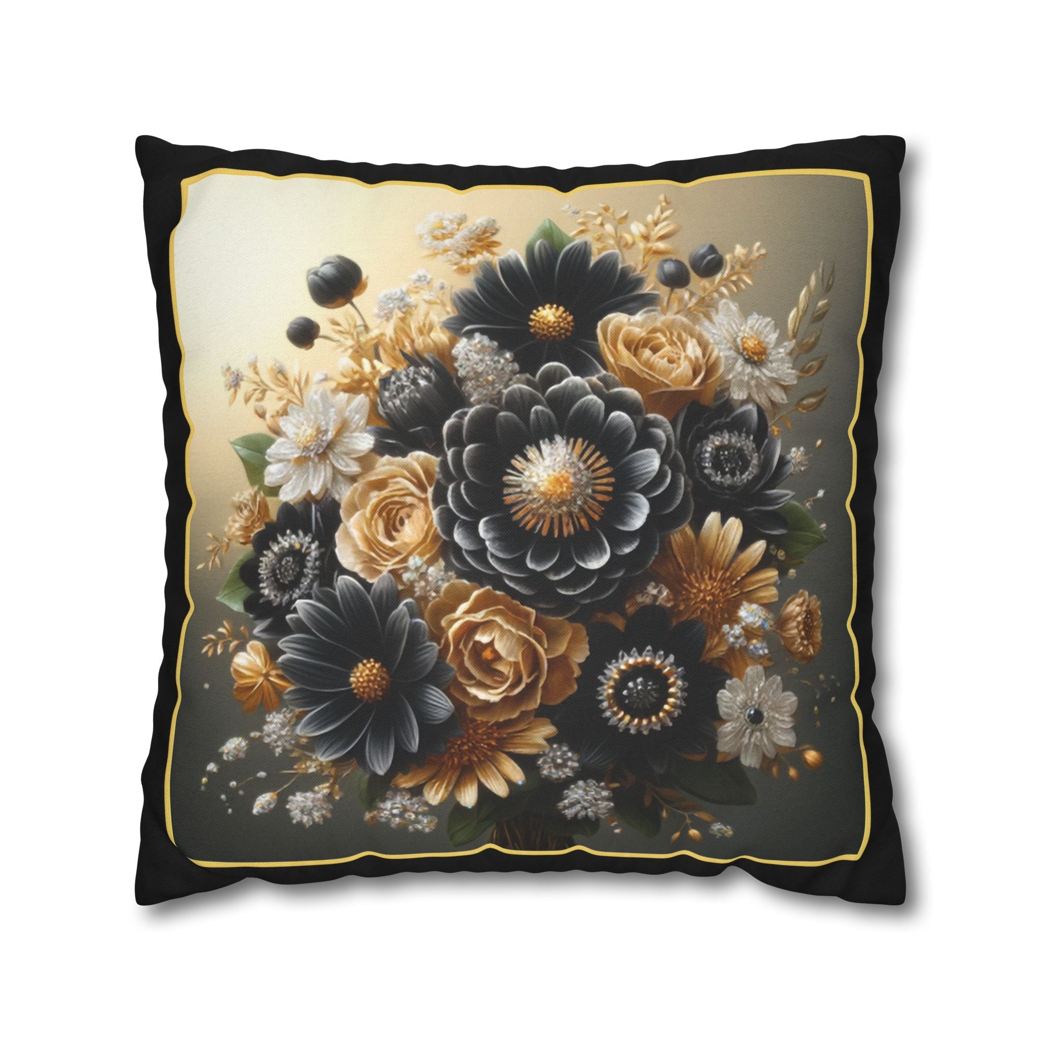 Black and Golden Bouquet (1) - Polyester Square Pillowcase