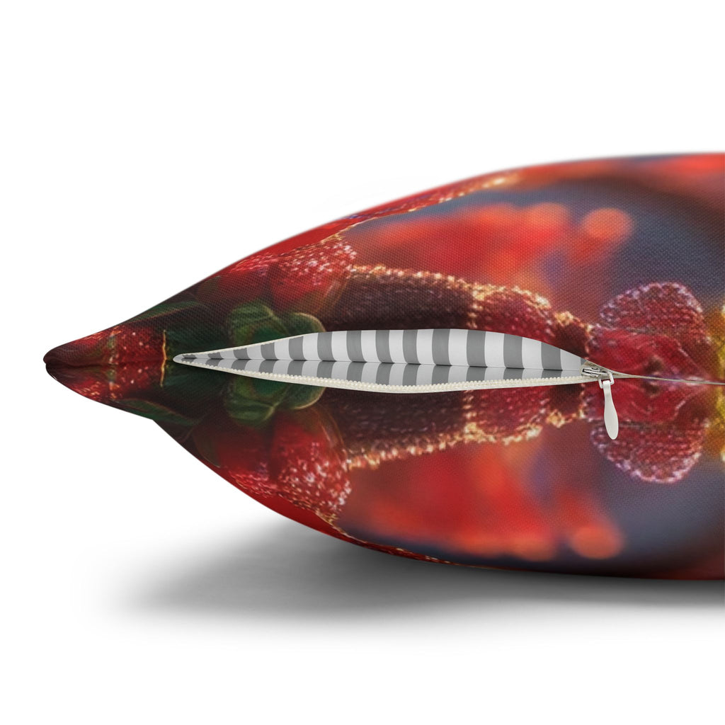 Red-diamond flowers (on red background) -  Polyester Square Pillowcase