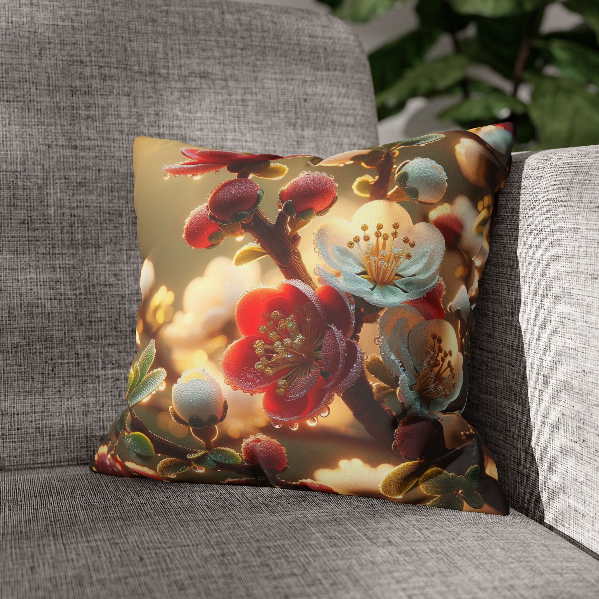 Red and white flowers - Suede Square Pillowcase