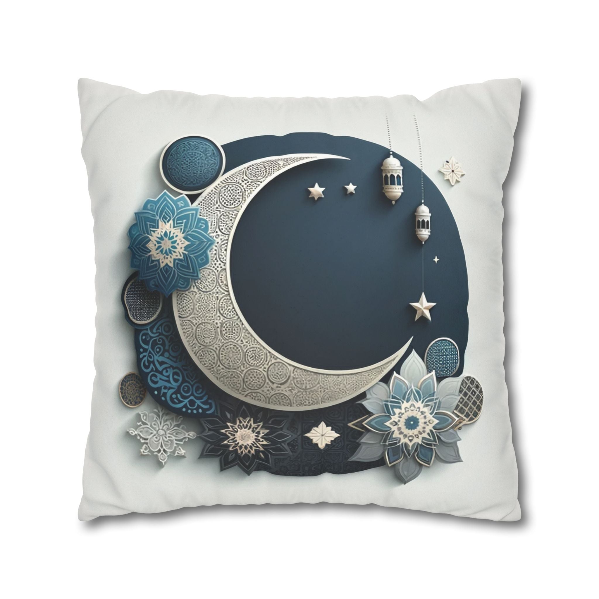 Islamic Art (large silver moon) - Suede Square Pillowcase