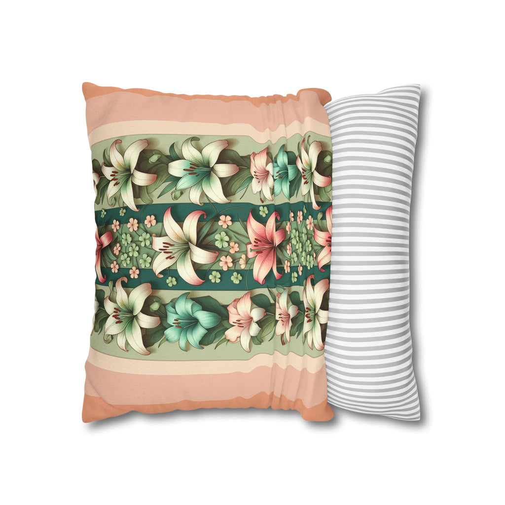 Lilies on peach background - Polyester Square Pillowcase