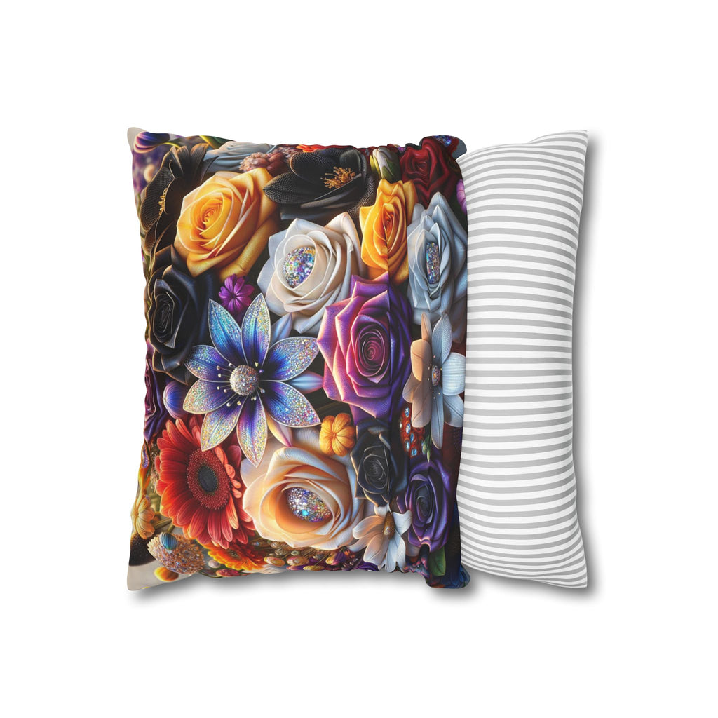 Colourful Bouquet of big flowers- Suede Square Pillowcase