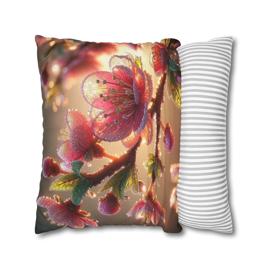 Large Pink diamond flowers - Polyester Square Pillowcase