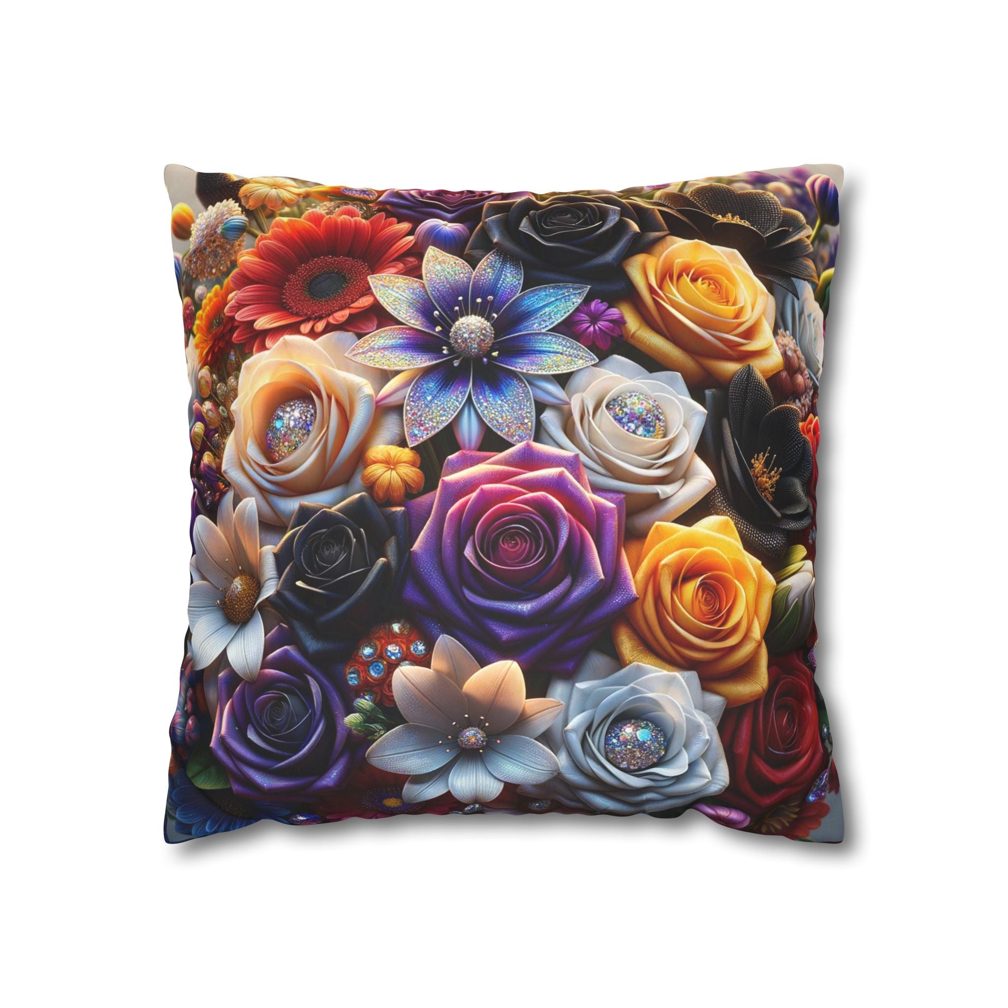 Colourful Bouquet of big flowers- Suede Square Pillowcase