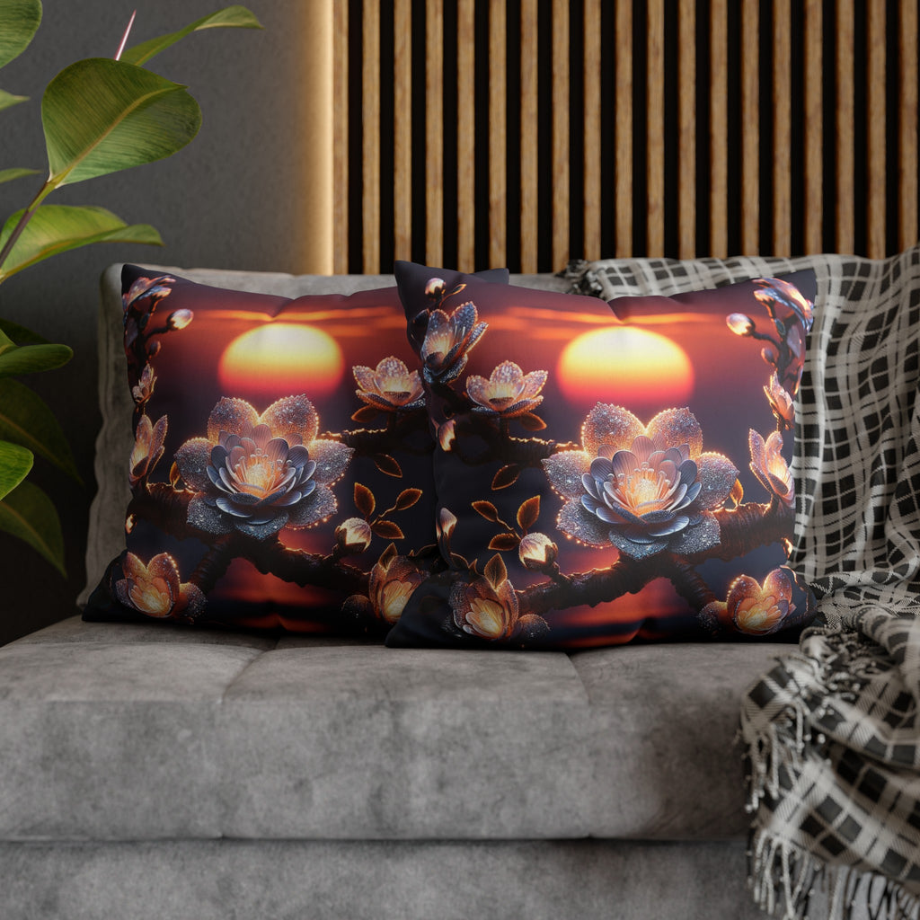 White, diamond flowers in the night - Suede Square Pillowcase