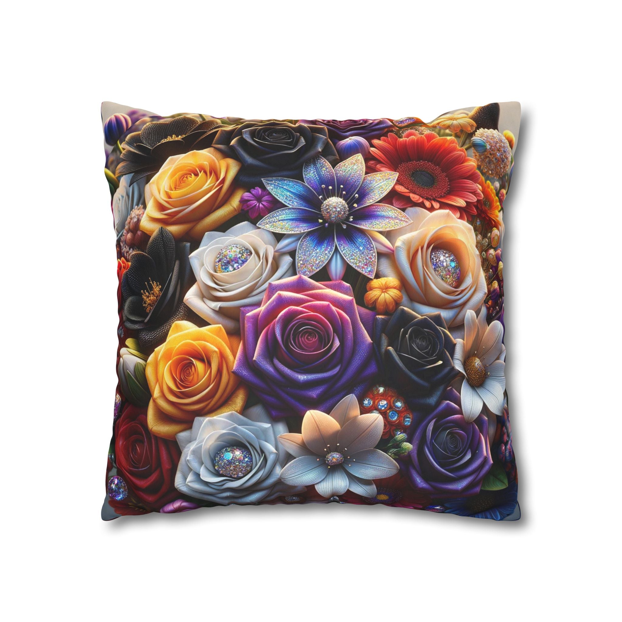 Colourful Bouquet of big flowers- Suede Square Pillowcase