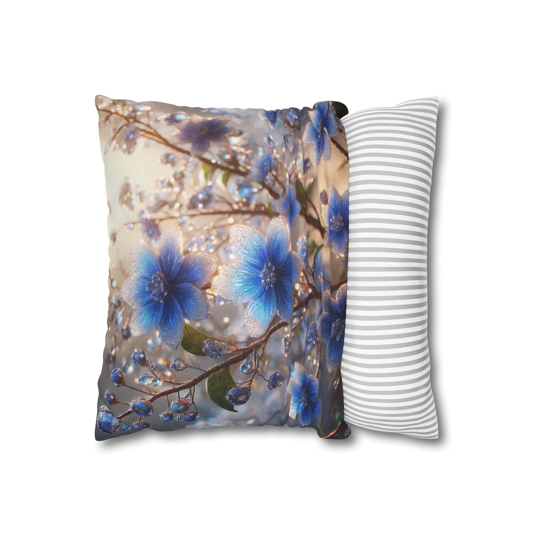 Blue, diamond flowers (4) - Polyester Square Pillowcase