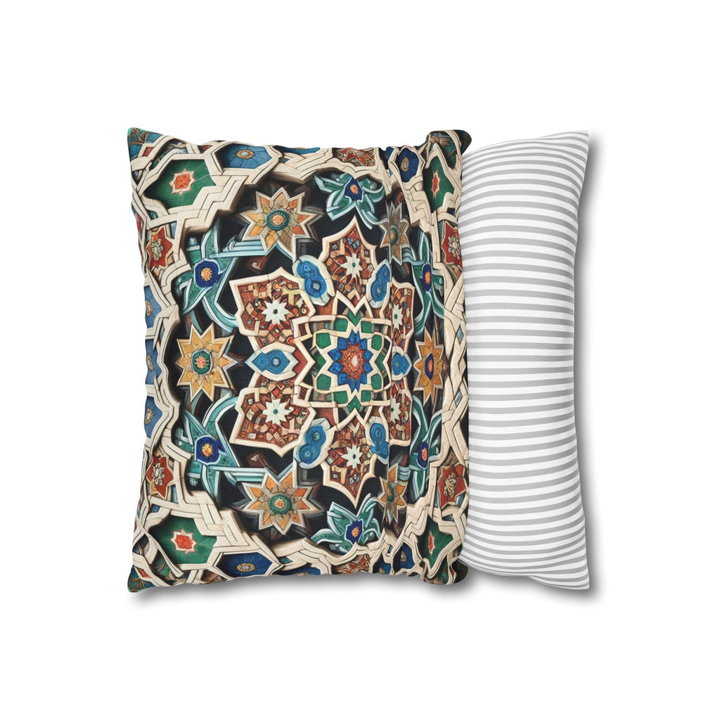 Persian Art , orange-blue - Polyester Square Pillowcase