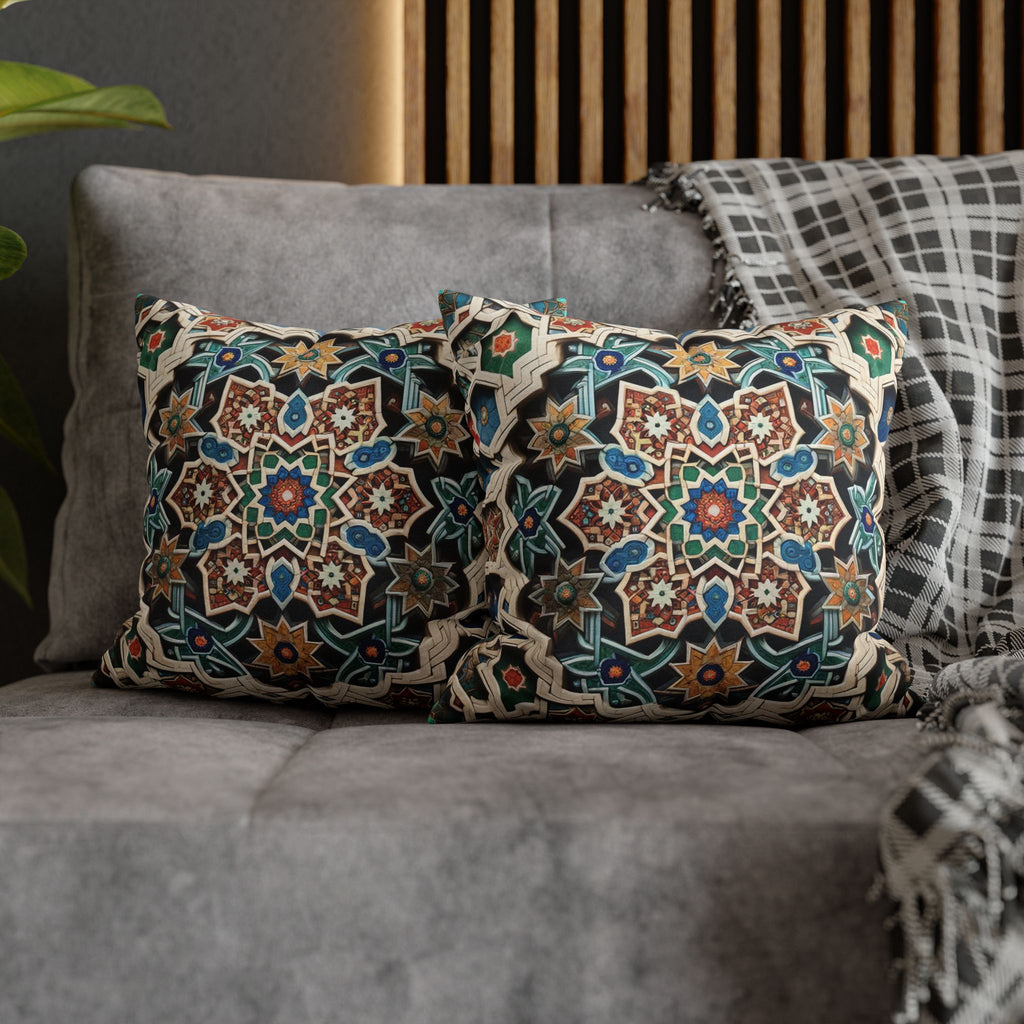 Persian Art , orange-blue - Polyester Square Pillowcase