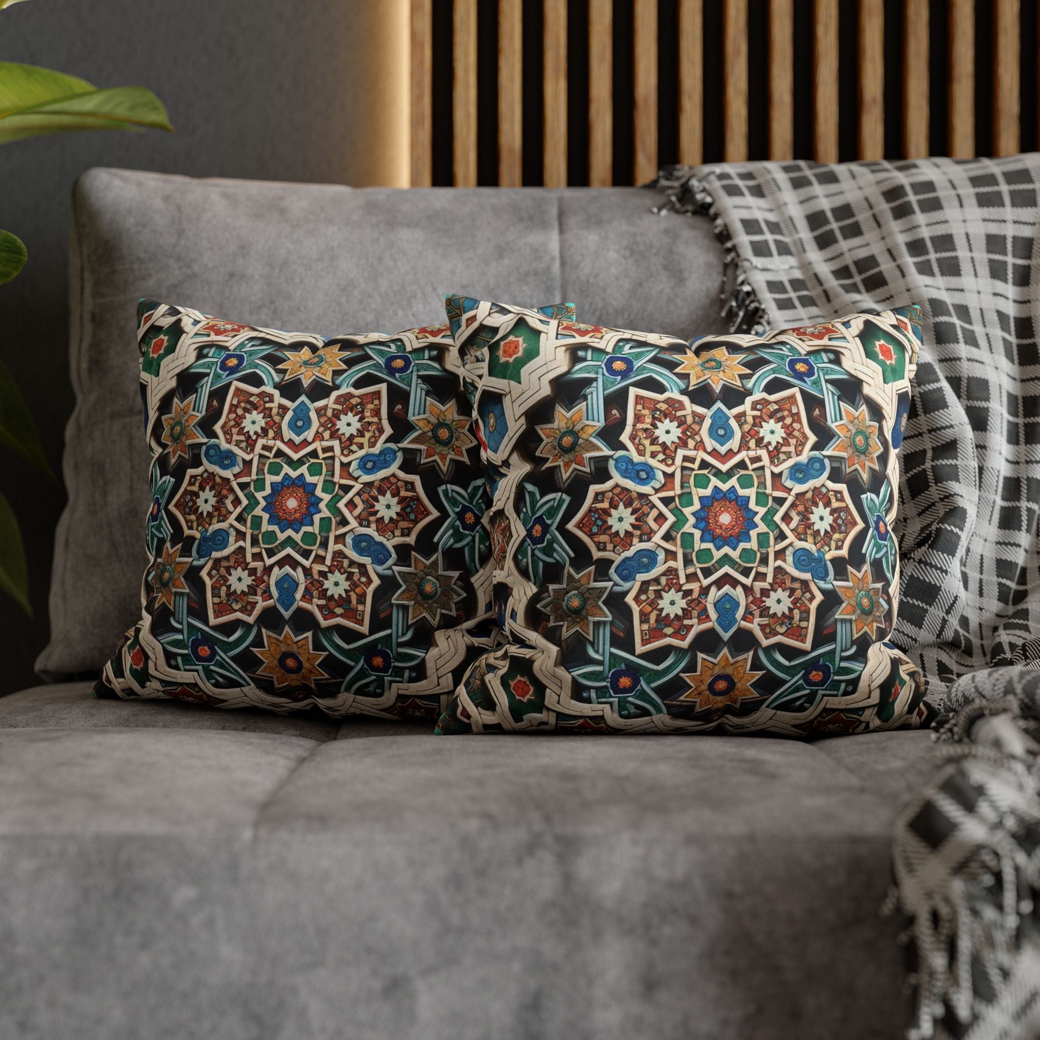 Persian Art , orange-blue - Polyester Square Pillowcase