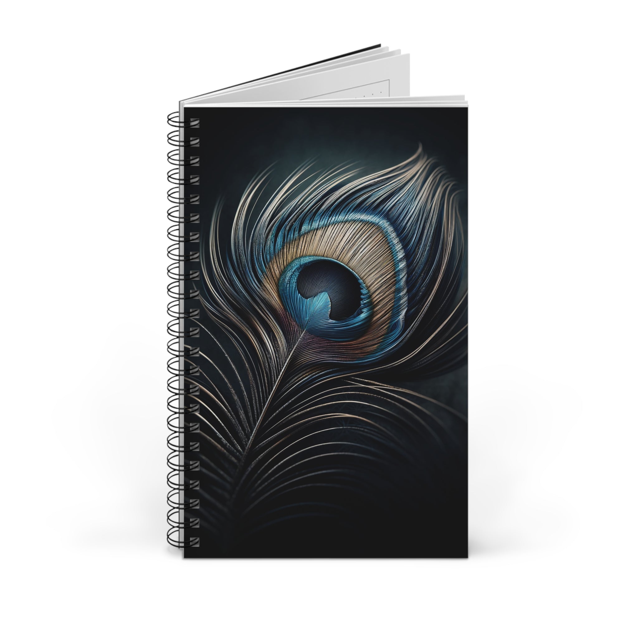 Fantasy Peacock Feather (Silver-Blue) - Spiral Journal