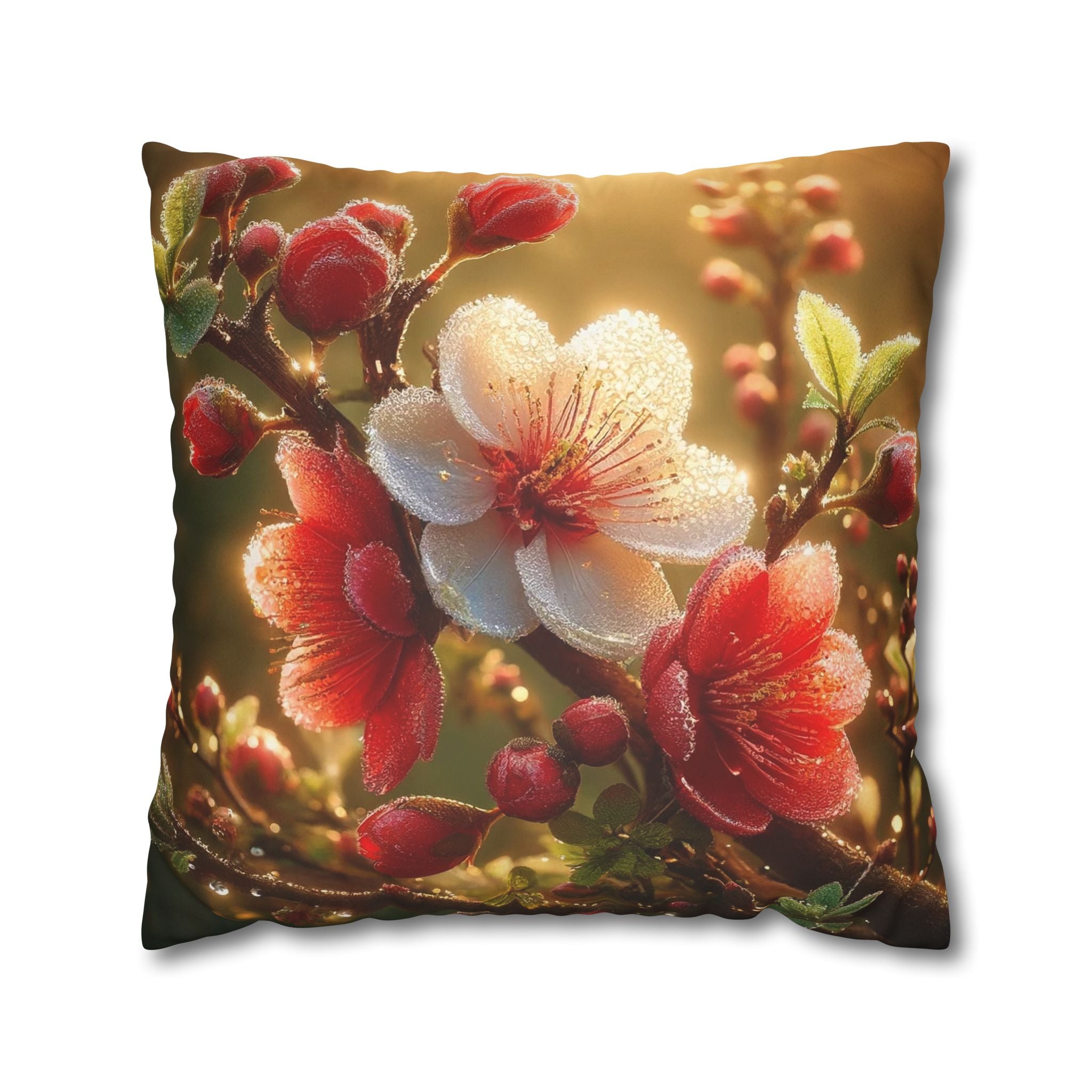 Bright red and white flowers - Suede Square Pillowcase
