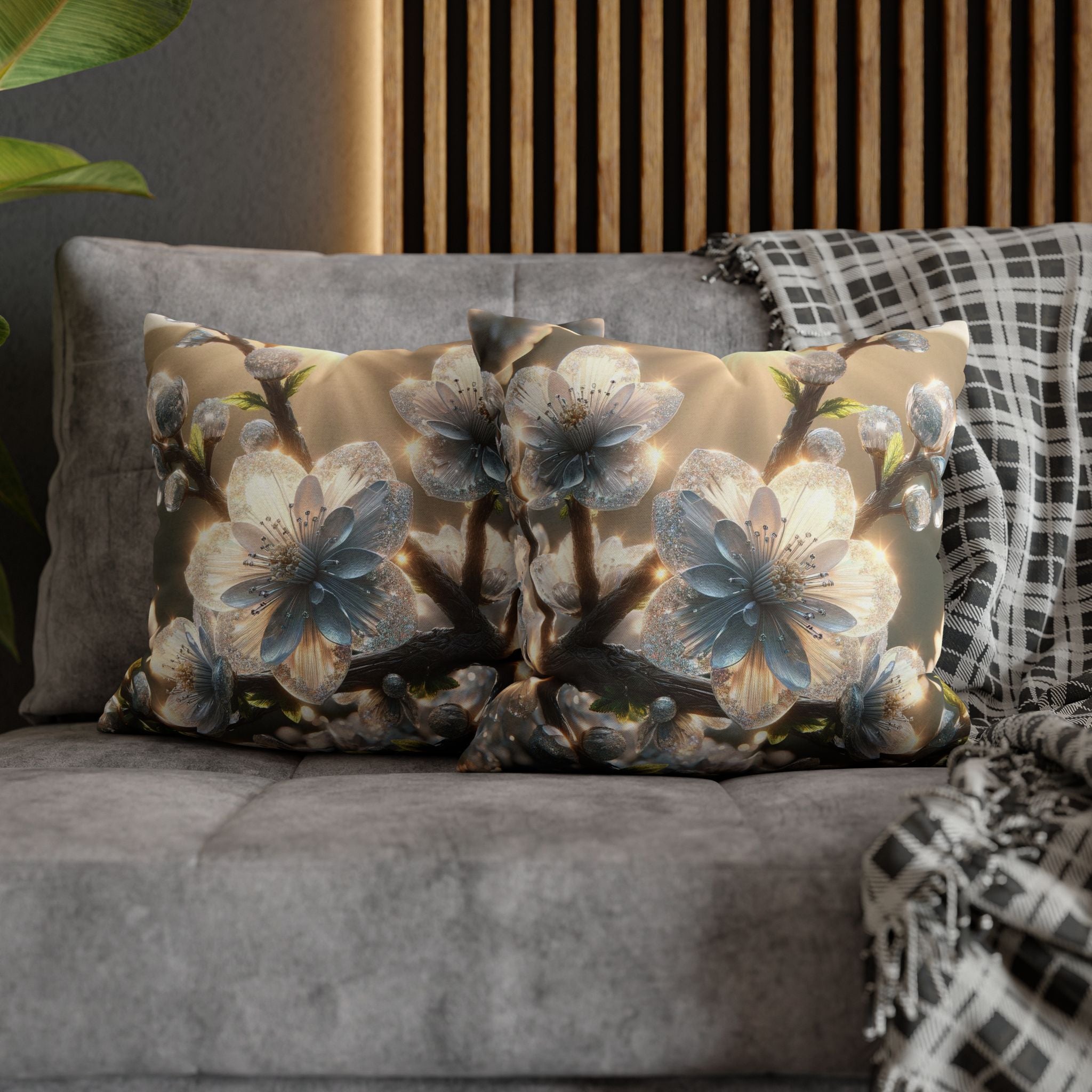 Silver-white diamond flowers - Polyester Square Pillowcase
