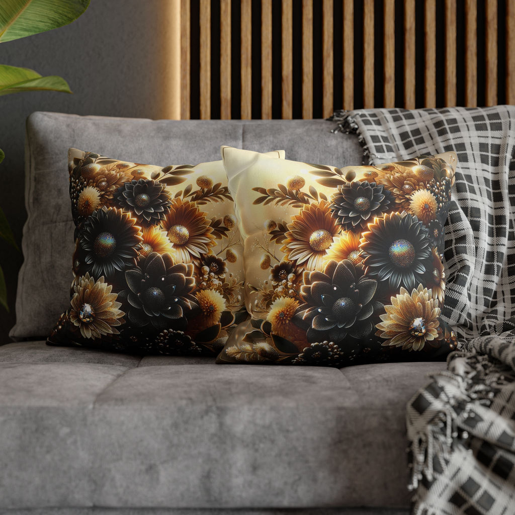 Black and golden Bouquet (with golden background) - Suede Square Pillowcase