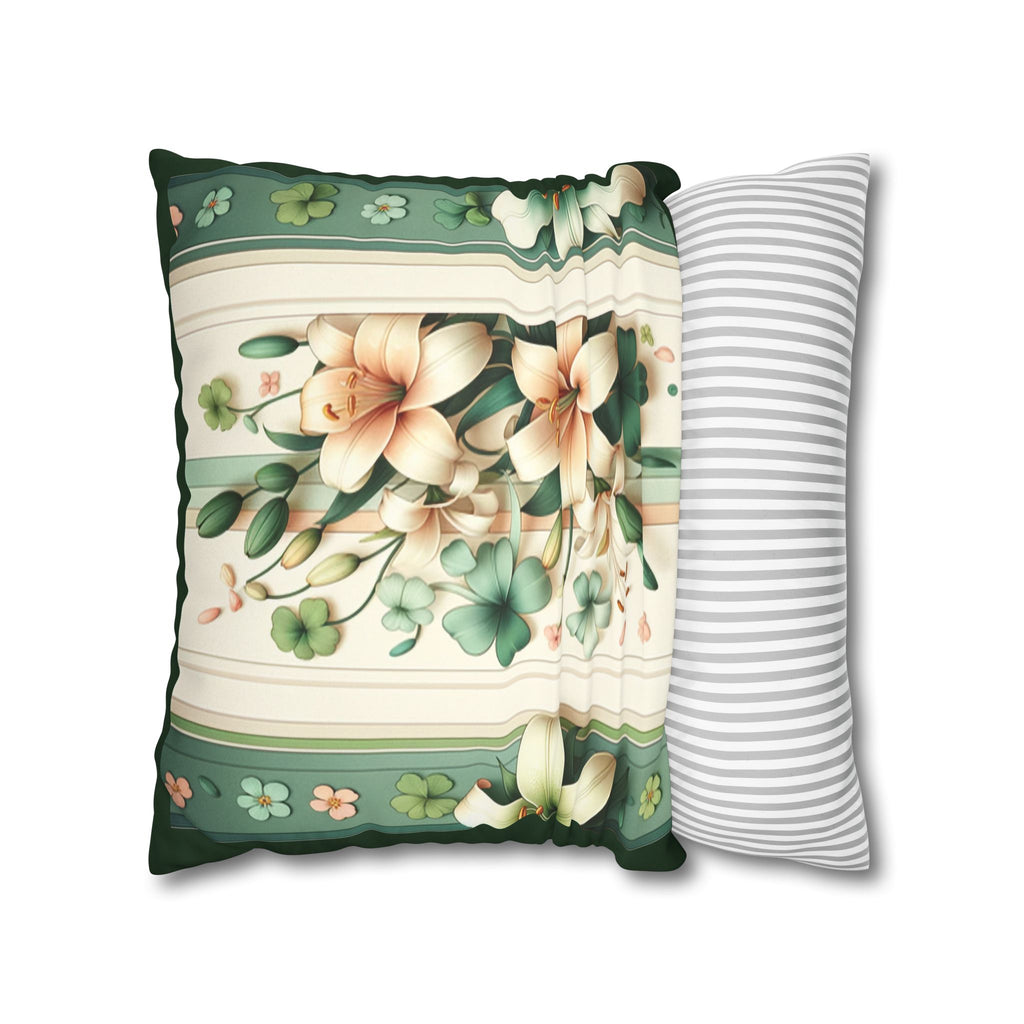 Green and white lilies - Suede Square Pillowcase