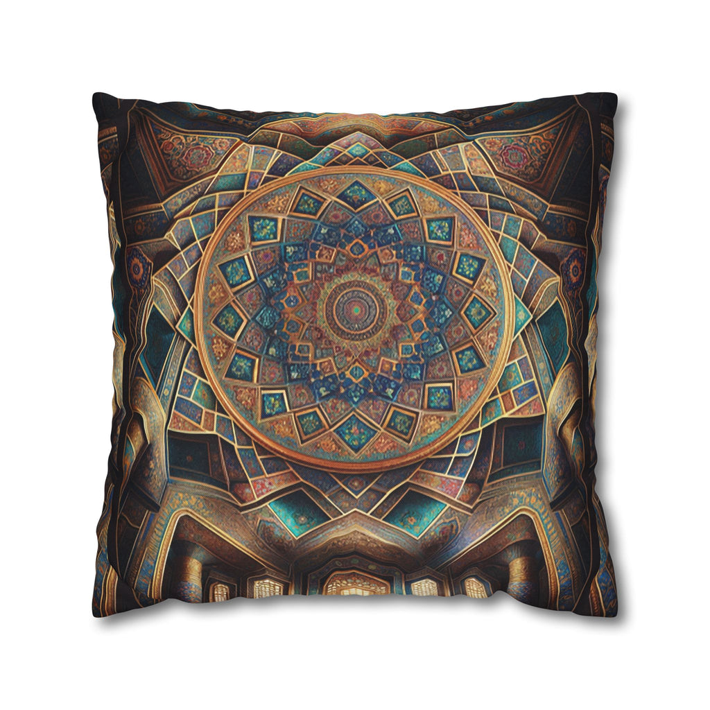 Persian art, brown-blue - Polyester Square Pillowcase
