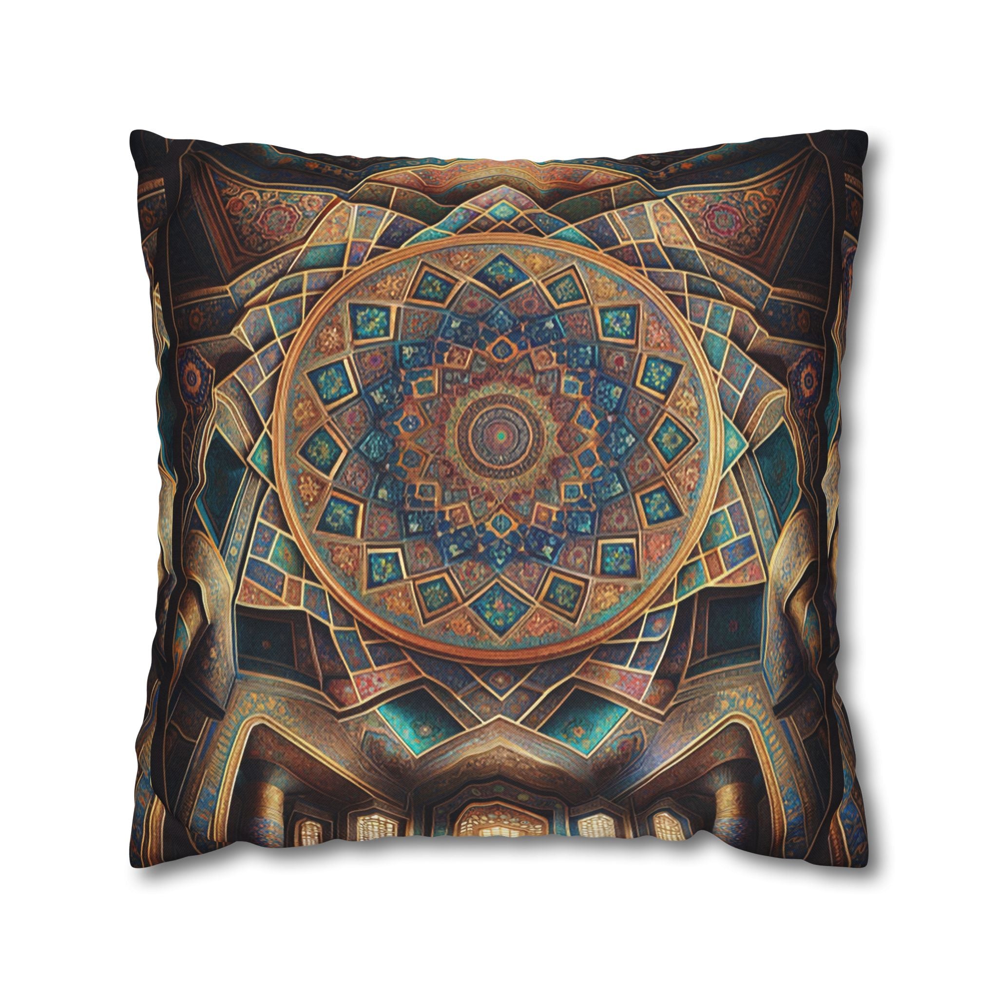 Persian art, brown-blue - Polyester Square Pillowcase
