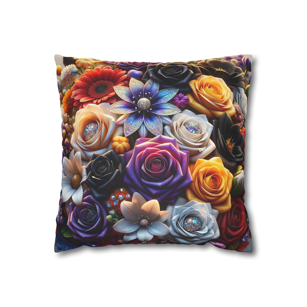 Colourful Bouquet of big flowers- Suede Square Pillowcase