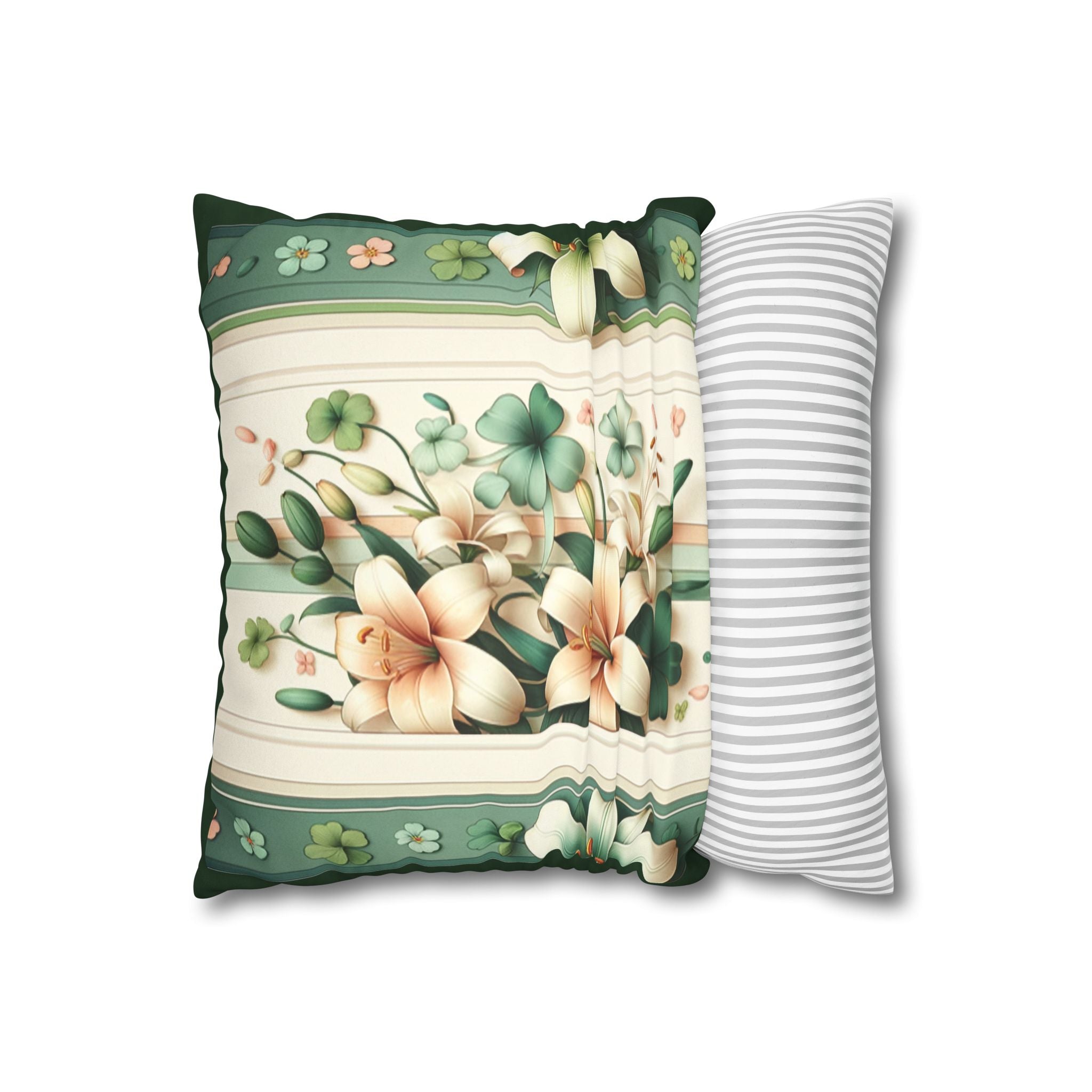Green and white lilies - Suede Square Pillowcase