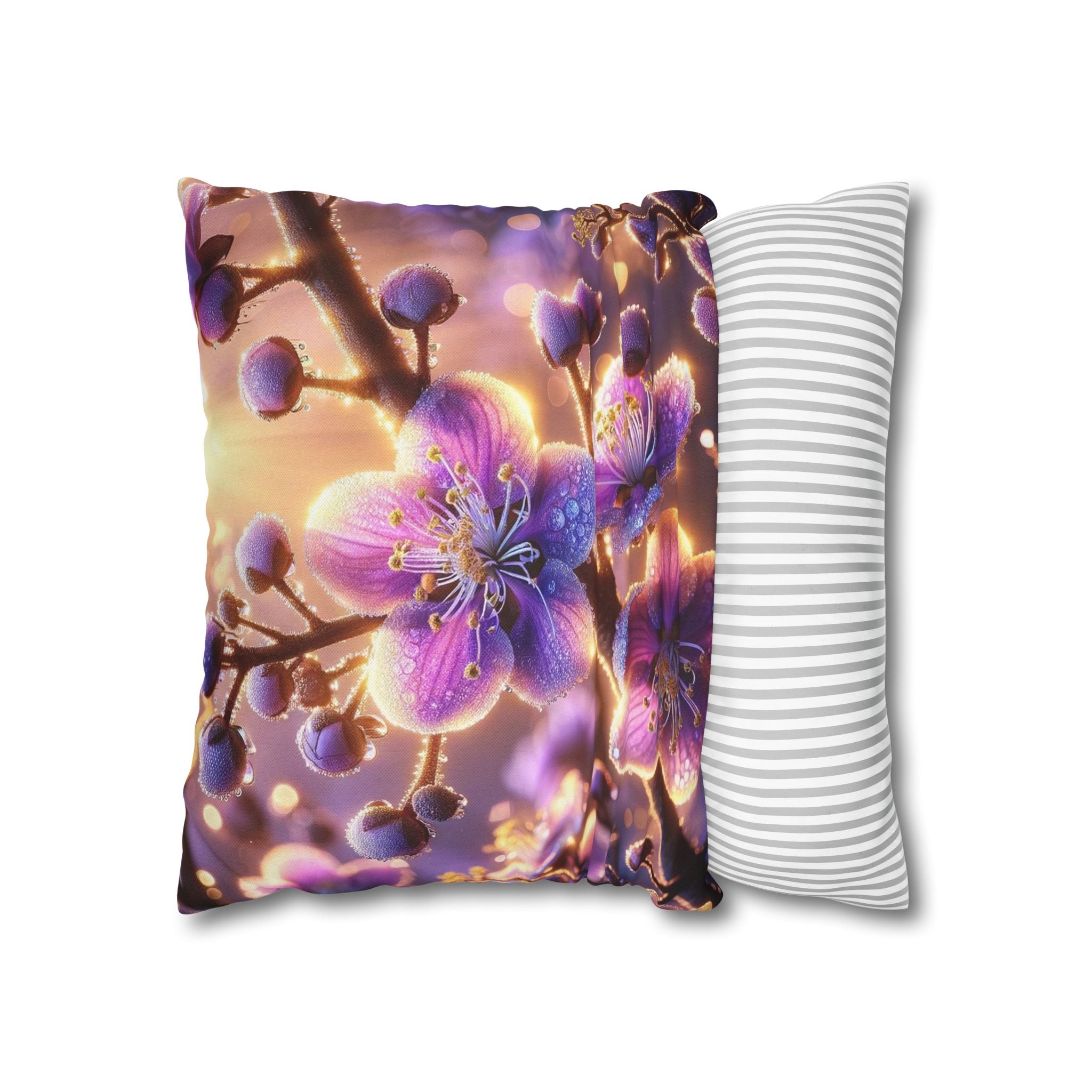Purple-white, diamond flowers - Polyester Square Pillowcase