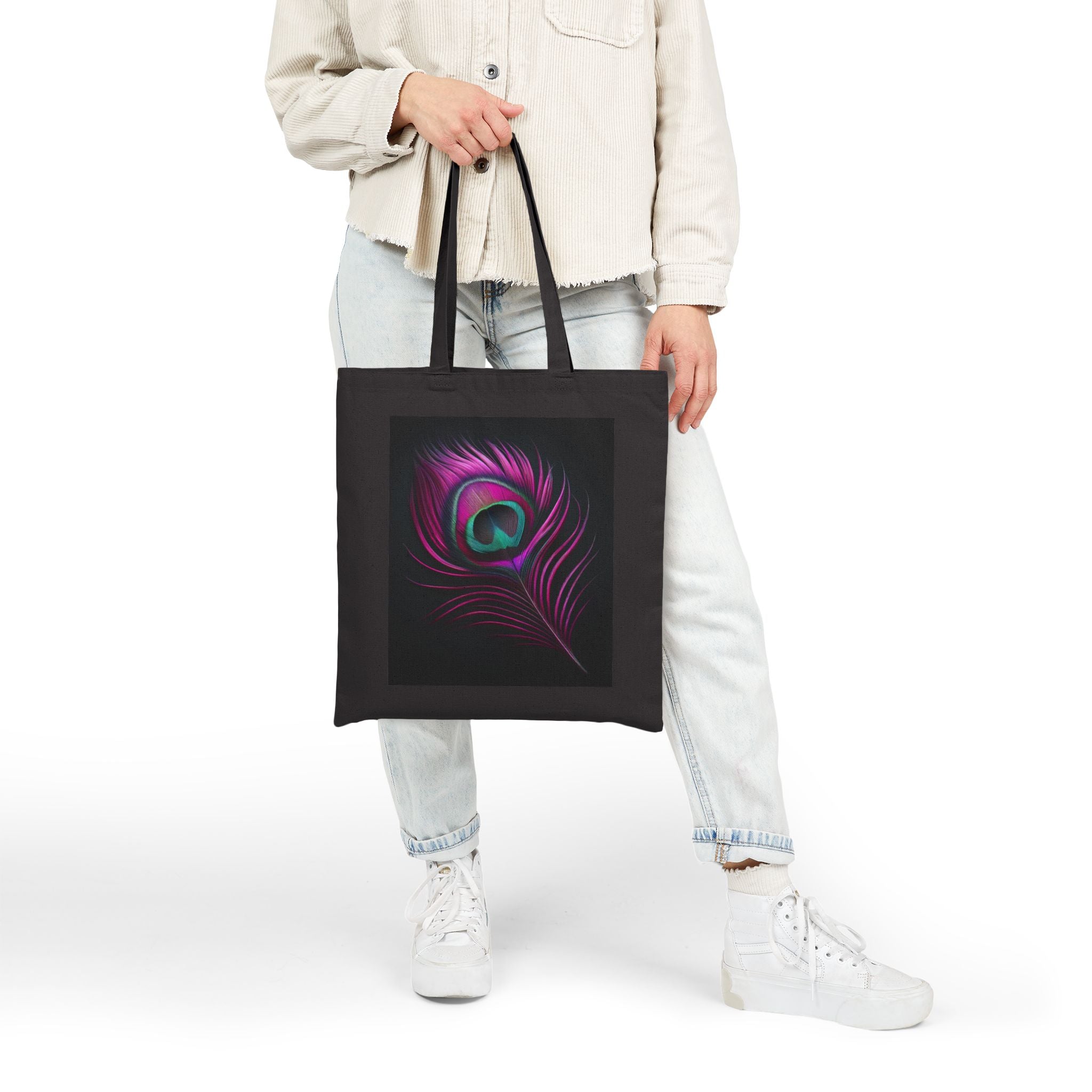 Vibrant Peacock Feather - Cotton Canvas Tote Bag