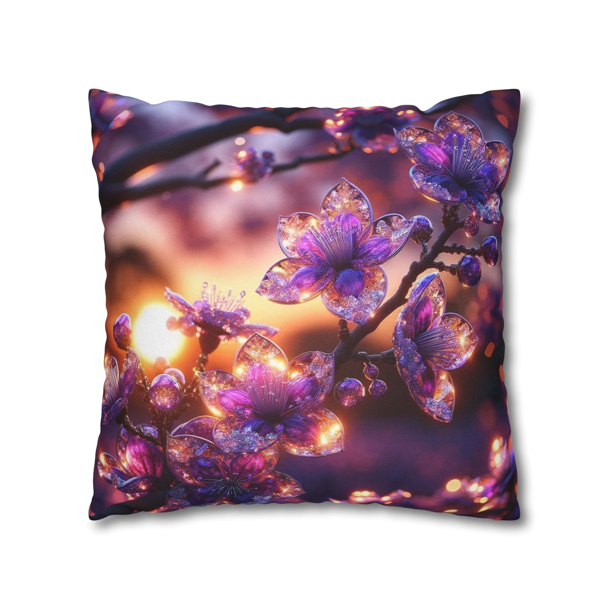 Purple diamond flowers (in sunset) - Polyester Square Pillowcase