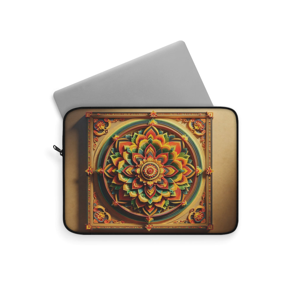 Green-yellow-red, 3D Mandala with shadow - Laptop Sleeve