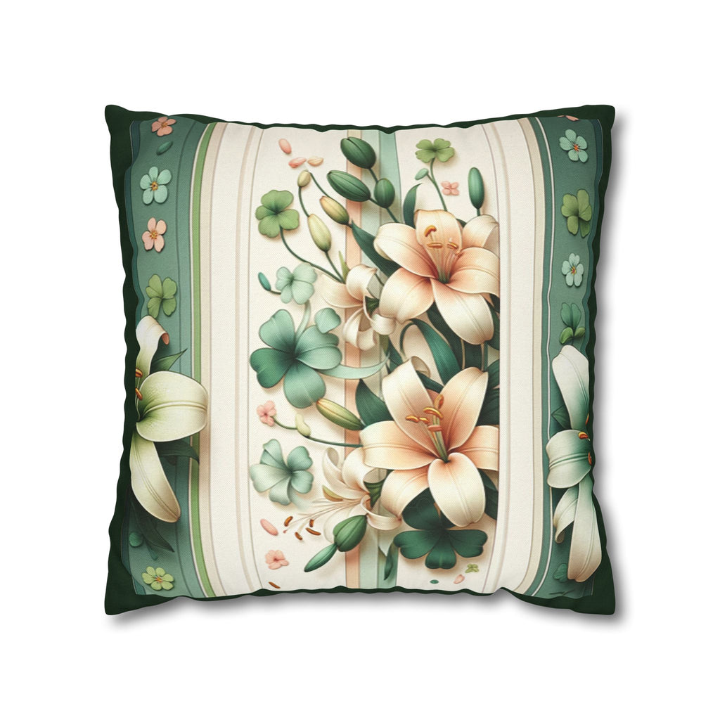 Green & peach coloured lilies - Polyester Square Pillowcase