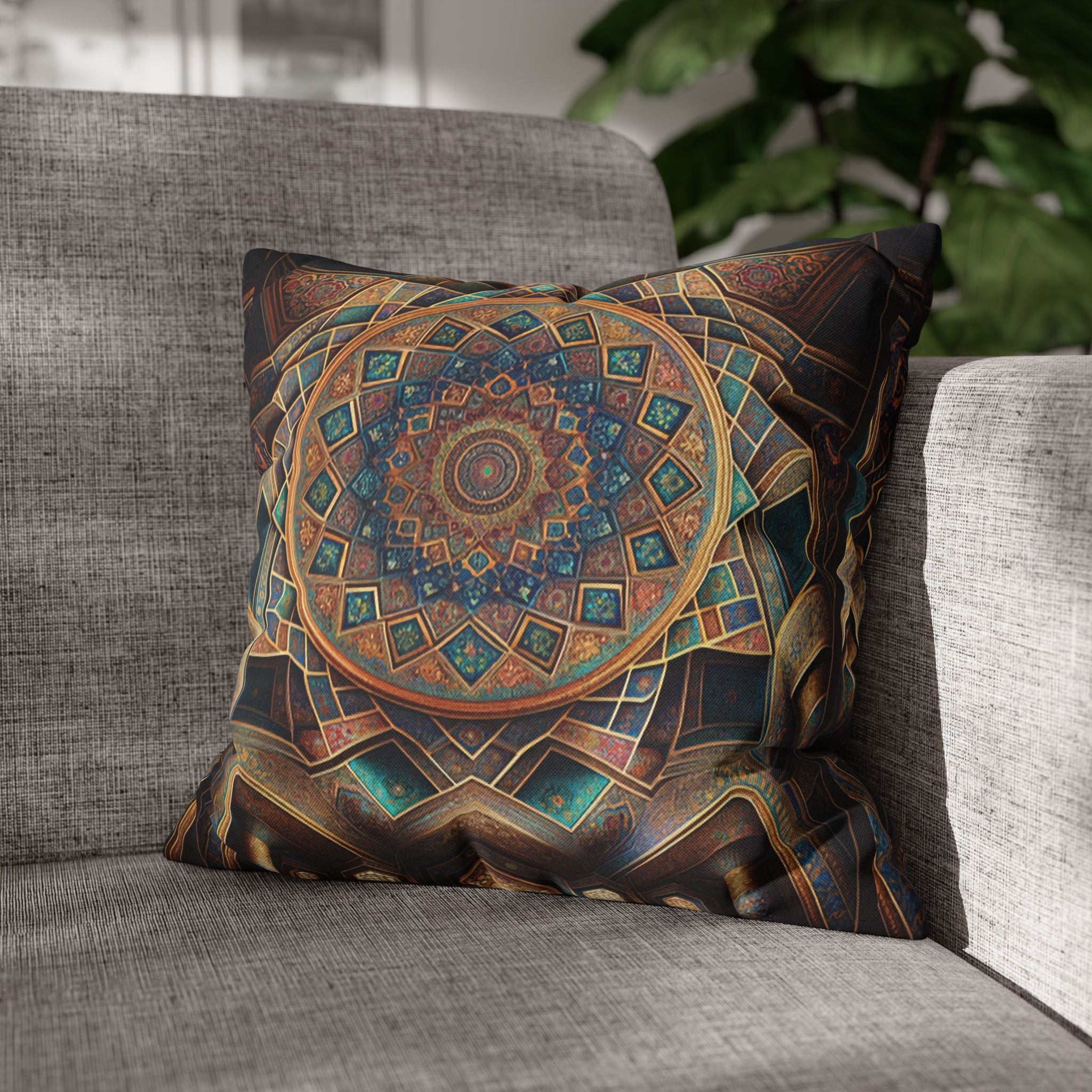 Persian art, brown-blue - Polyester Square Pillowcase