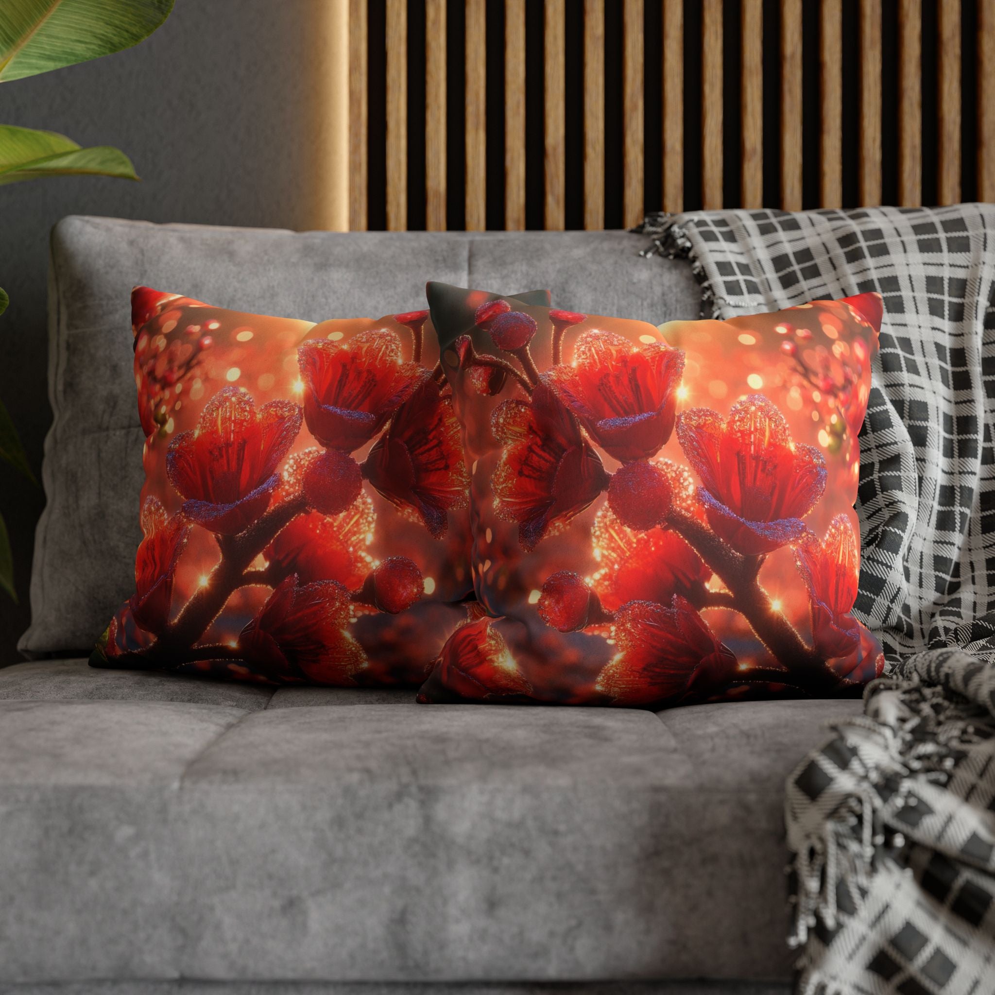 Red diamond flowers (in sunset) - Suede Square Pillowcase