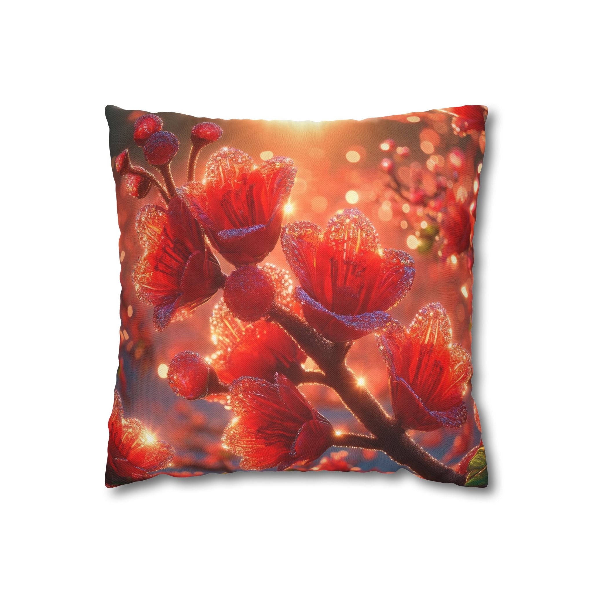 Red-diamond flowers (on red background) -  Polyester Square Pillowcase