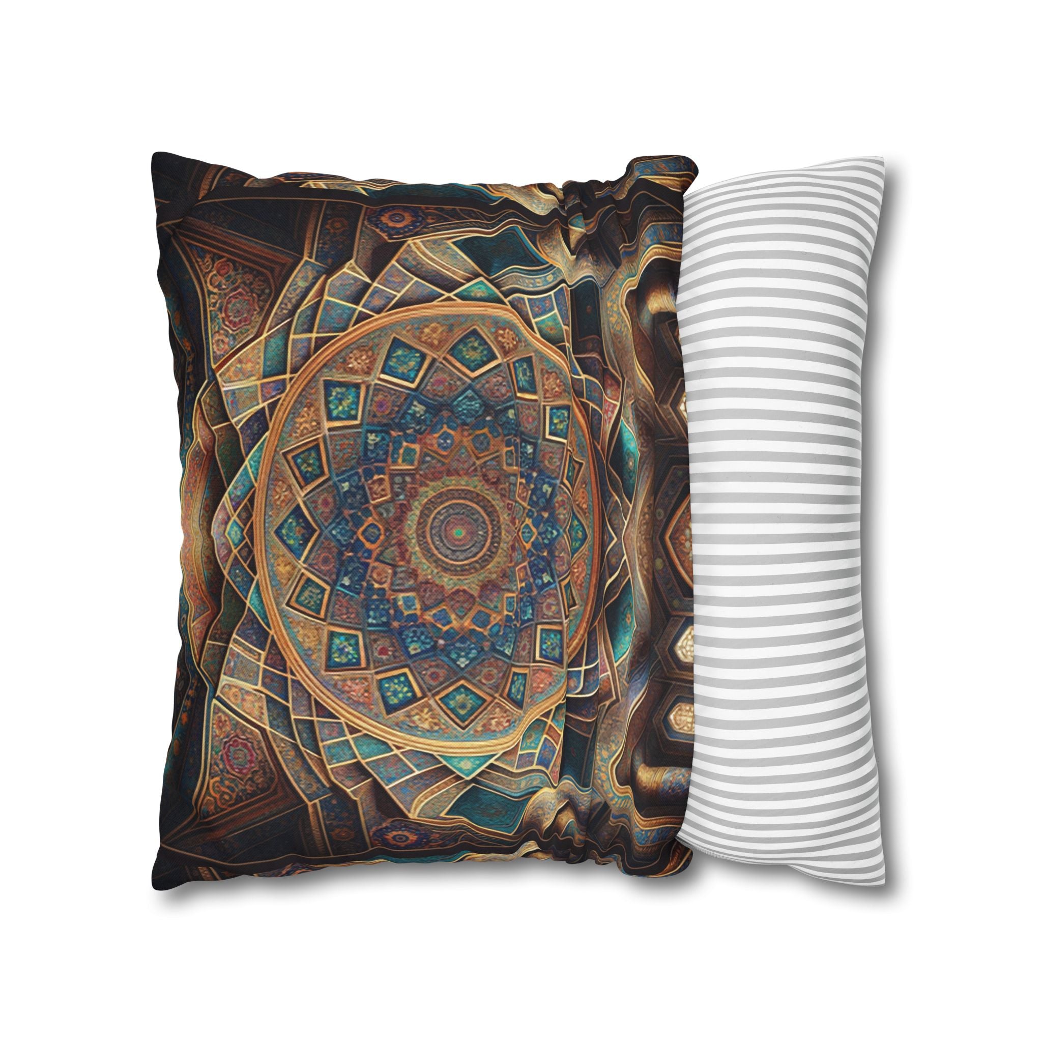 Persian art, brown-blue - Polyester Square Pillowcase