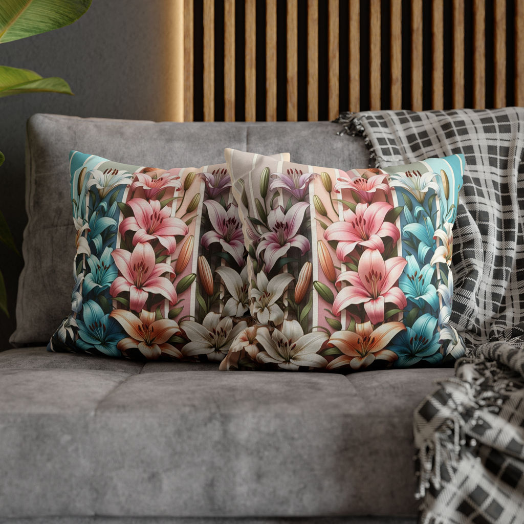 Colourful Lilies in line - Polyester Square Pillowcase