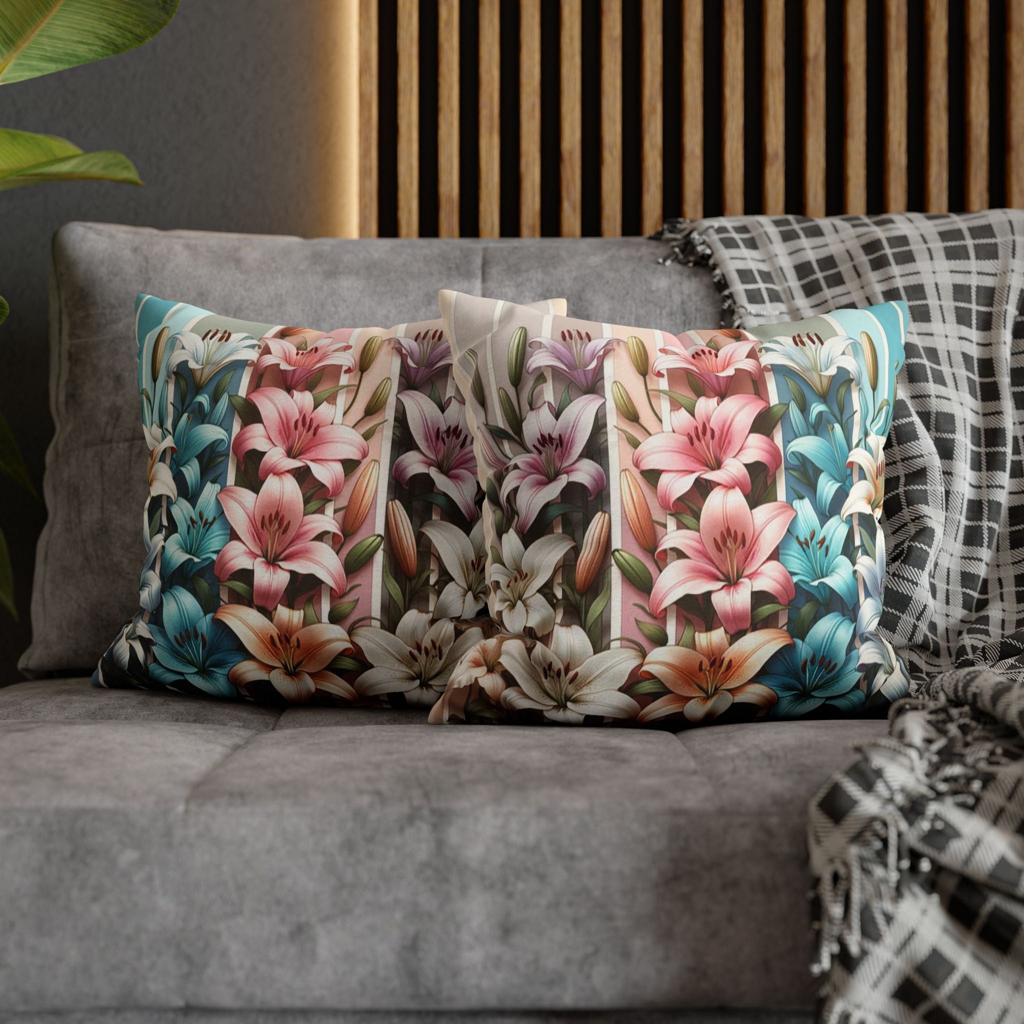 Colourful Lilies in line - Polyester Square Pillowcase