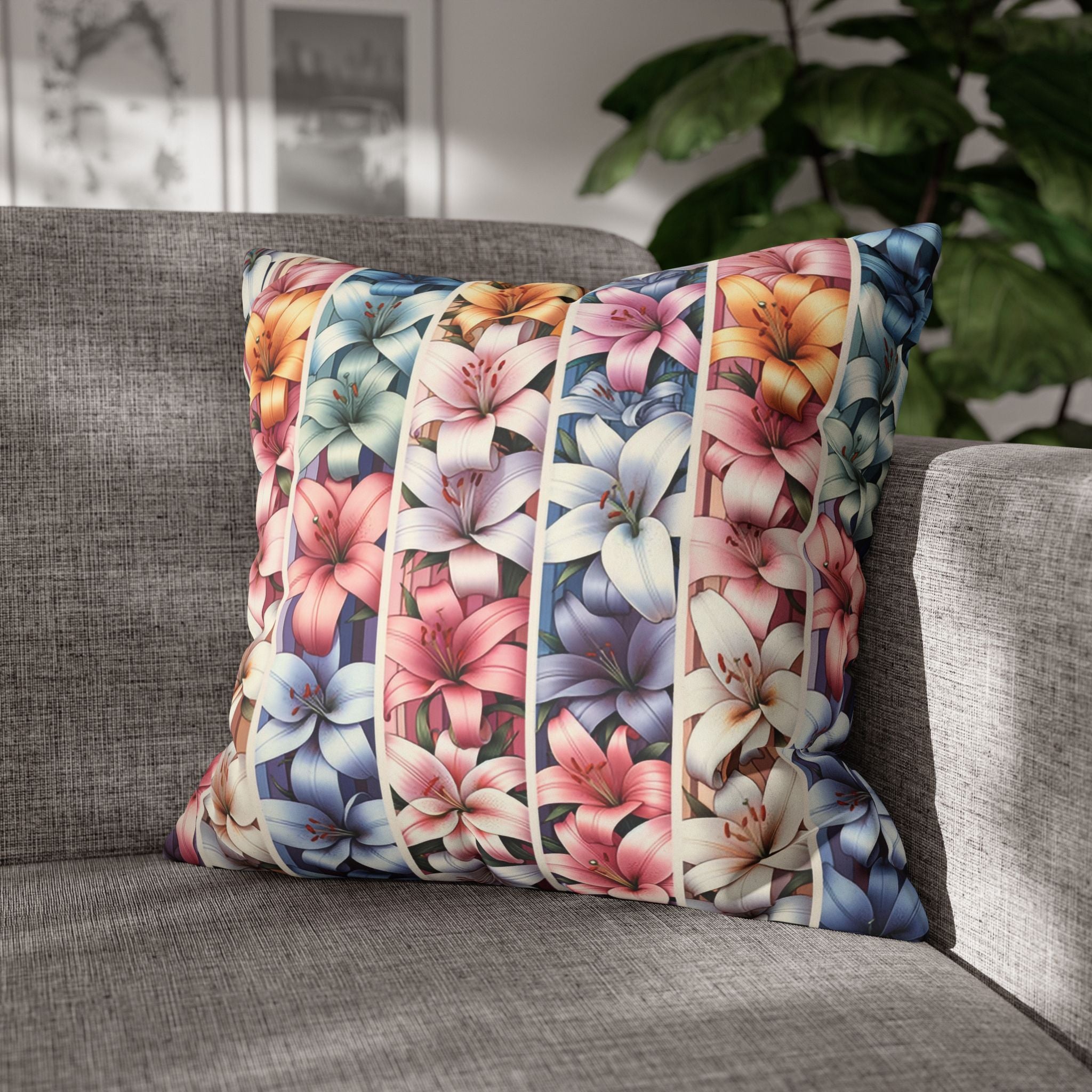 Lilies (in lines)- Suede Square Pillowcase